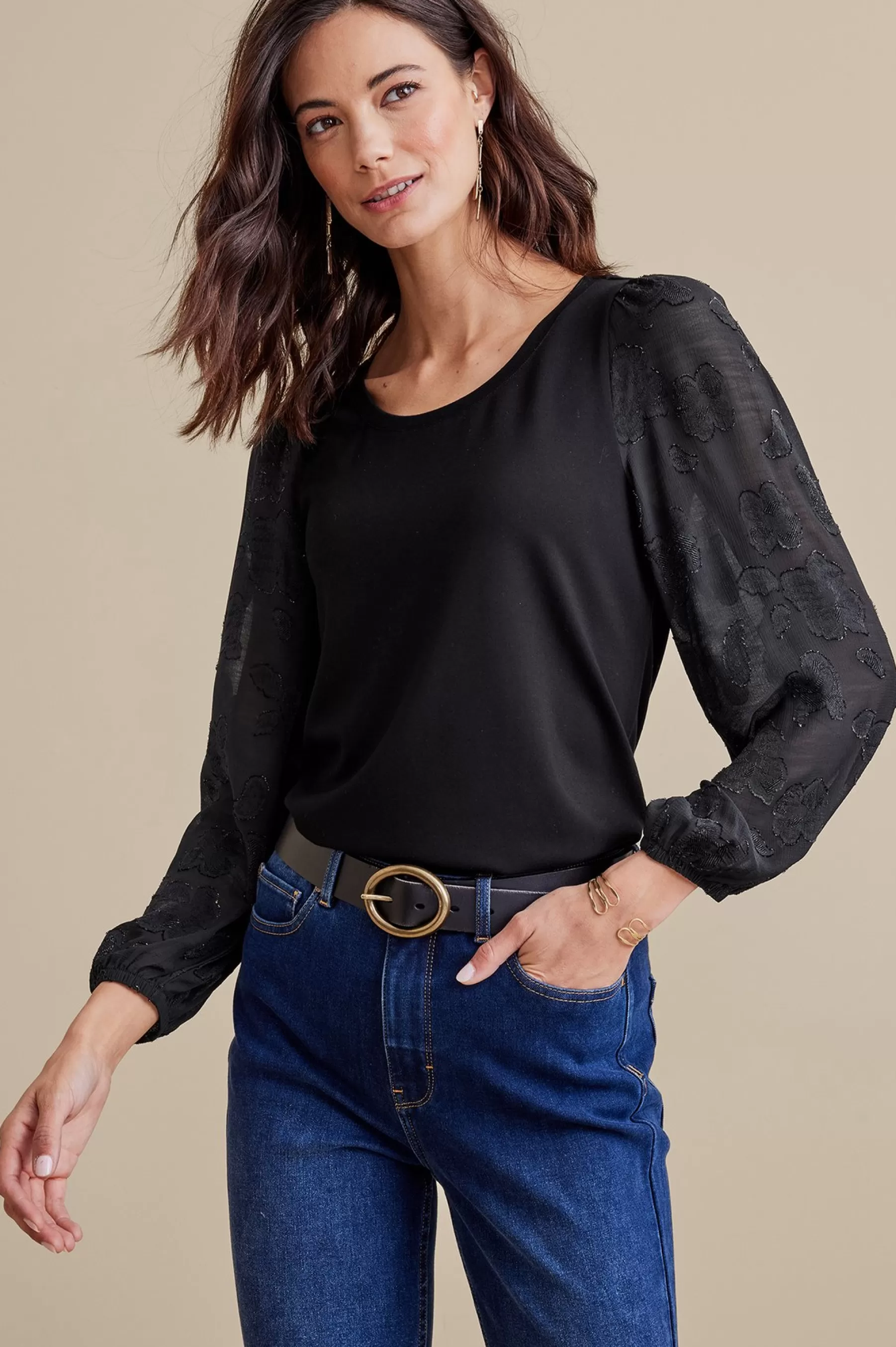 long sleeve | pullovers-Soft Surroundings Petites Emilie Top Black