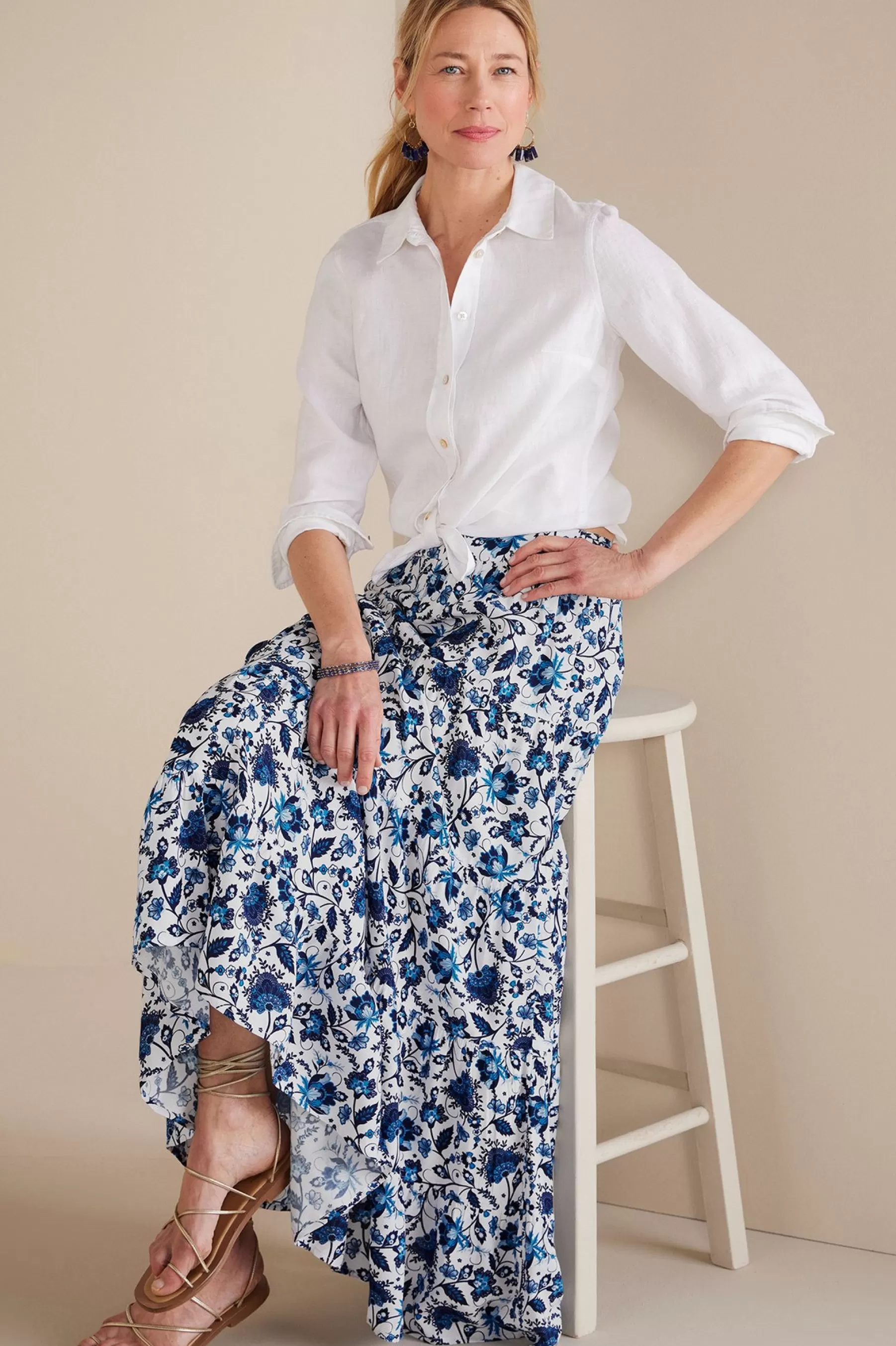 Into The Blues | The Floral Shop-Soft Surroundings Petites Ginnie Maxi Skirt Blue Floral