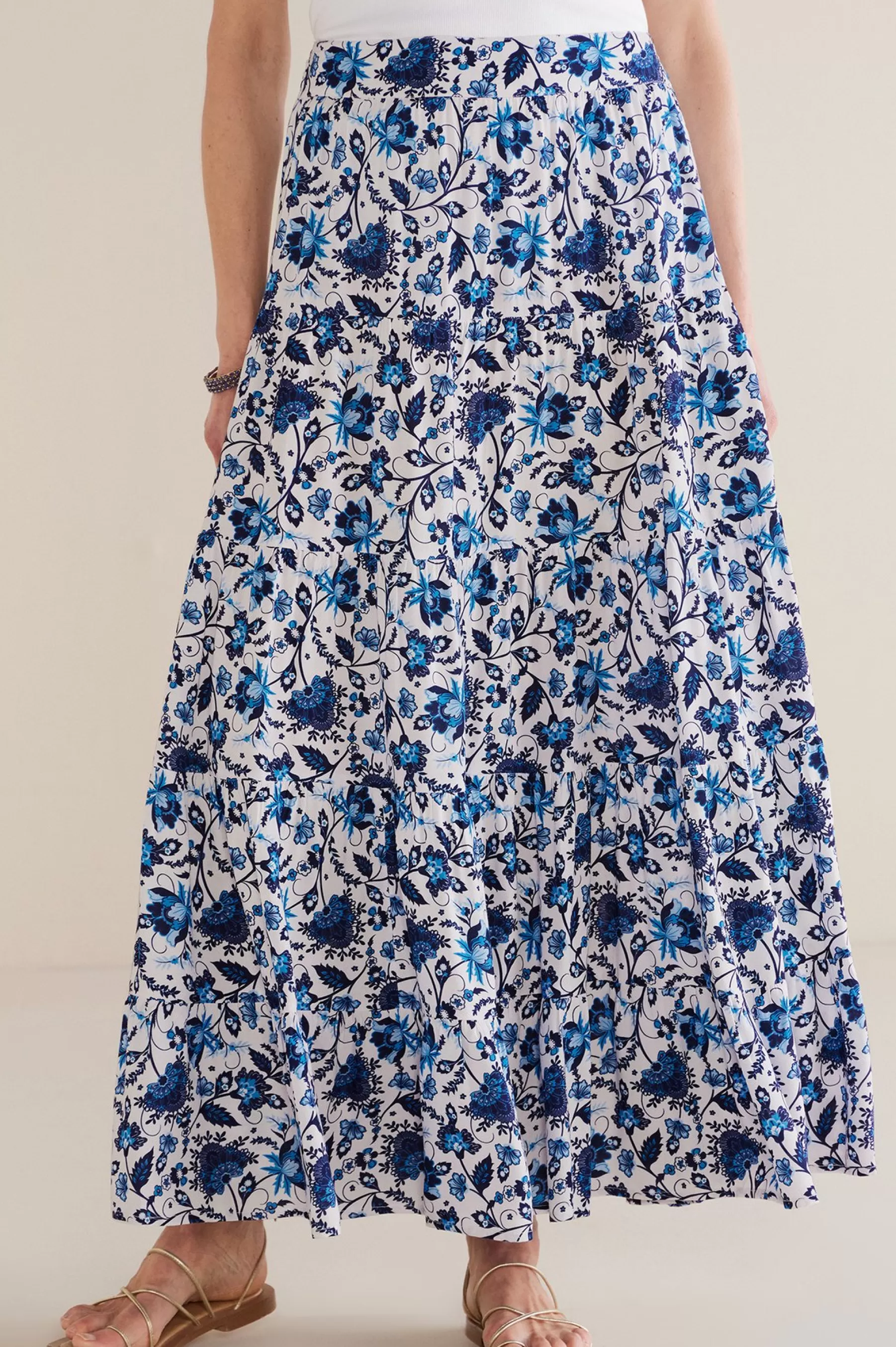 Into The Blues | The Floral Shop-Soft Surroundings Petites Ginnie Maxi Skirt Blue Floral