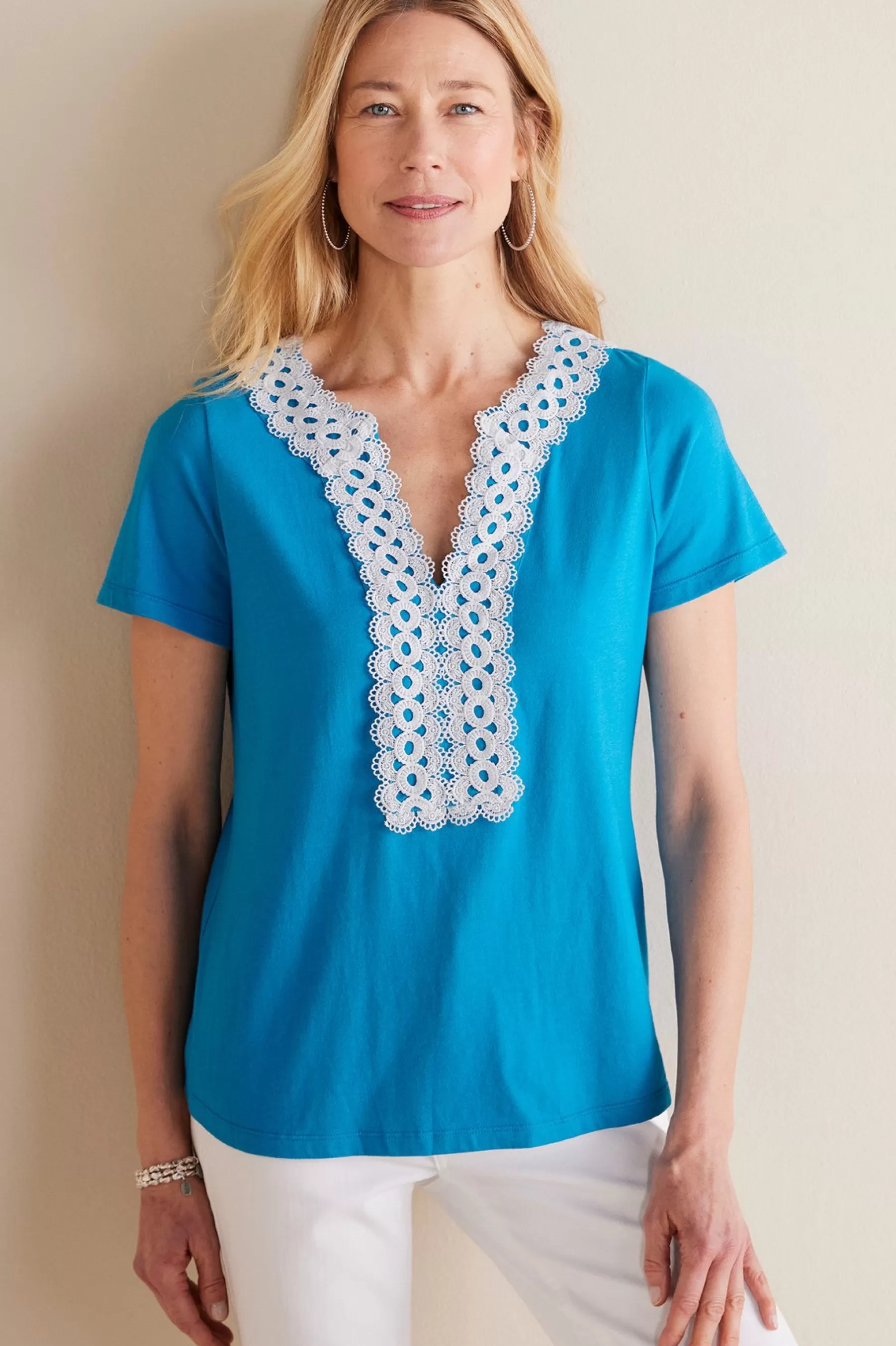 Into The Blues | Global Artistry-Soft Surroundings Petites Kaitlyn Embellished Knit Tee Swedish Blue