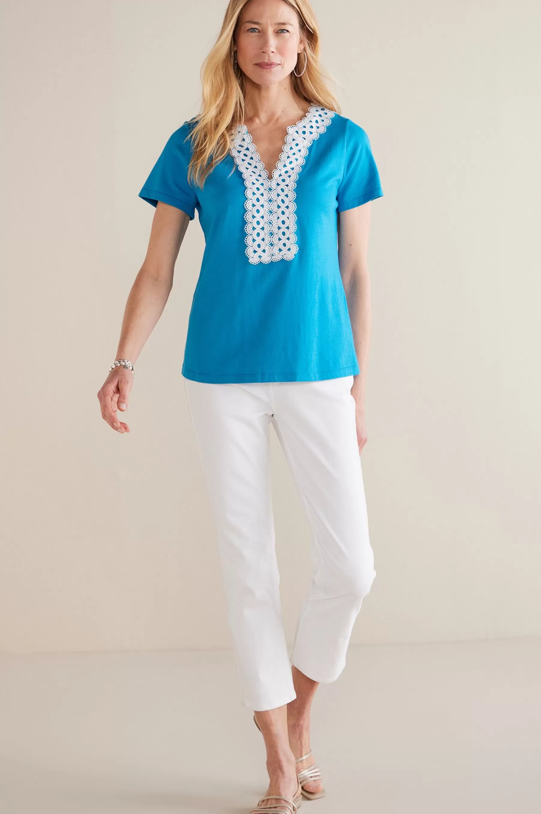 Into The Blues | Global Artistry-Soft Surroundings Petites Kaitlyn Embellished Knit Tee Swedish Blue