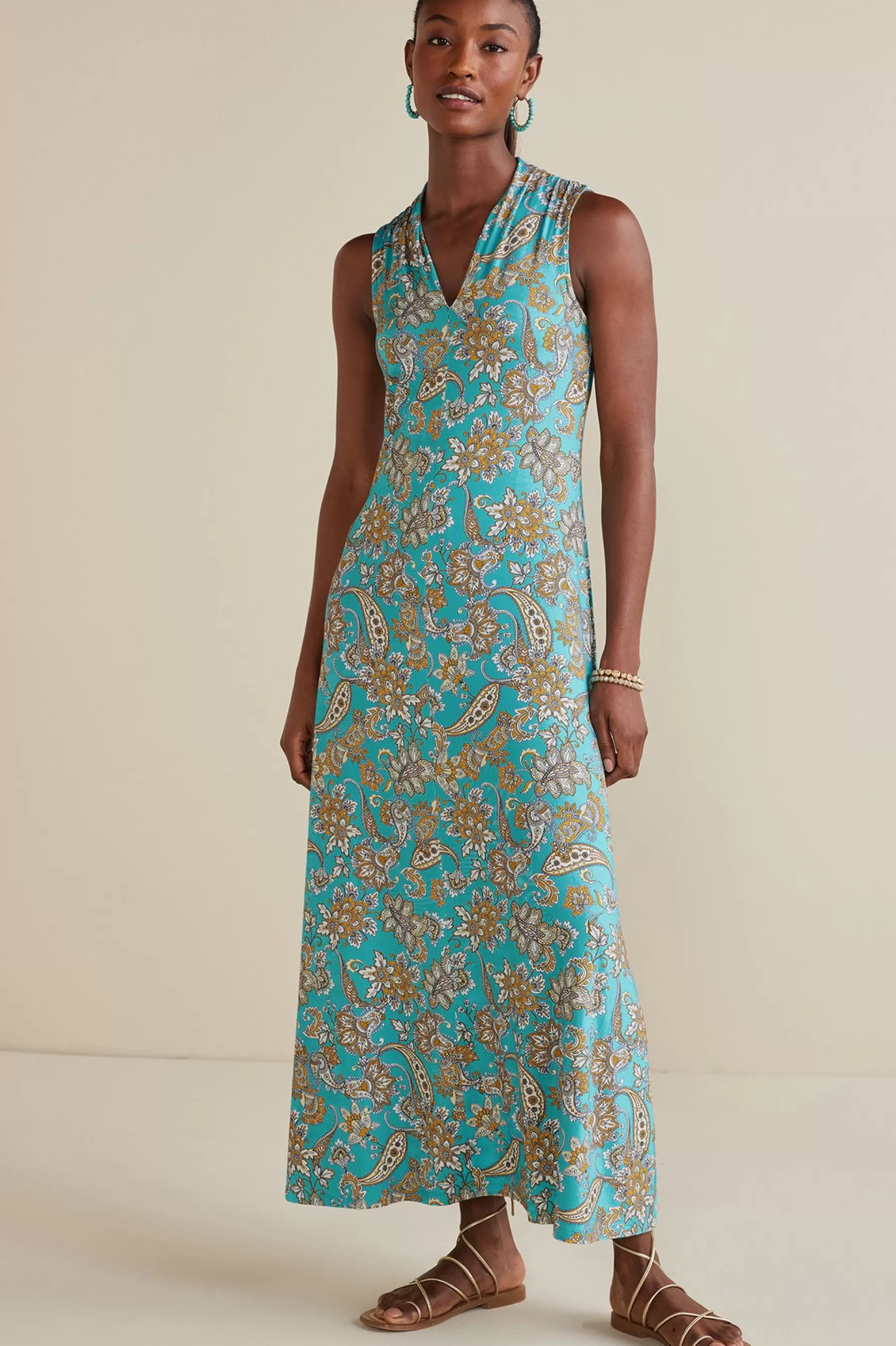 Into The Blues | The Floral Shop-Soft Surroundings Petites Lenora Knit Maxi Dress Porcelain Blue