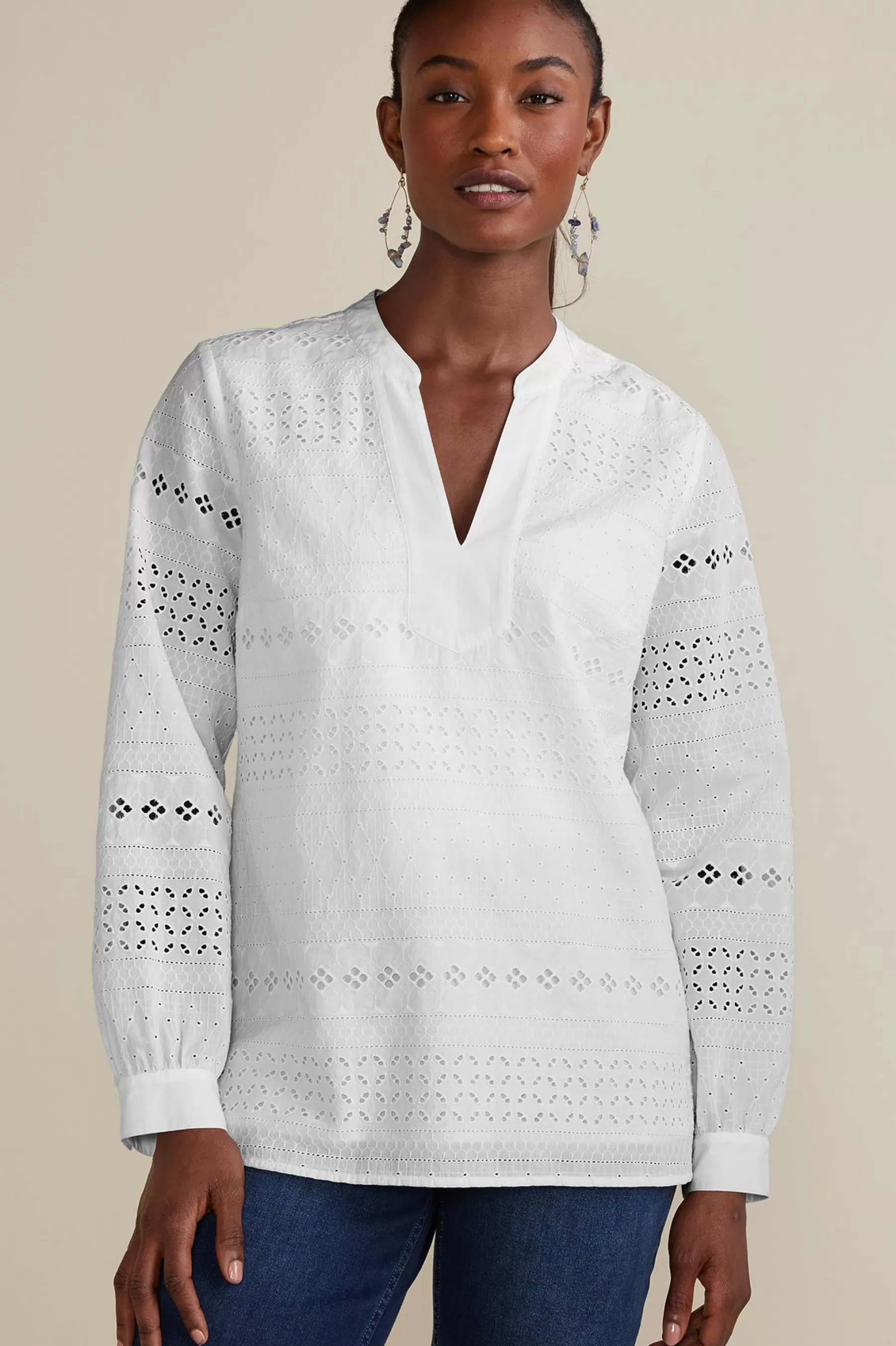 Feminine Flourish | Global Artistry-Soft Surroundings Petites Lenore Eyelet Top White