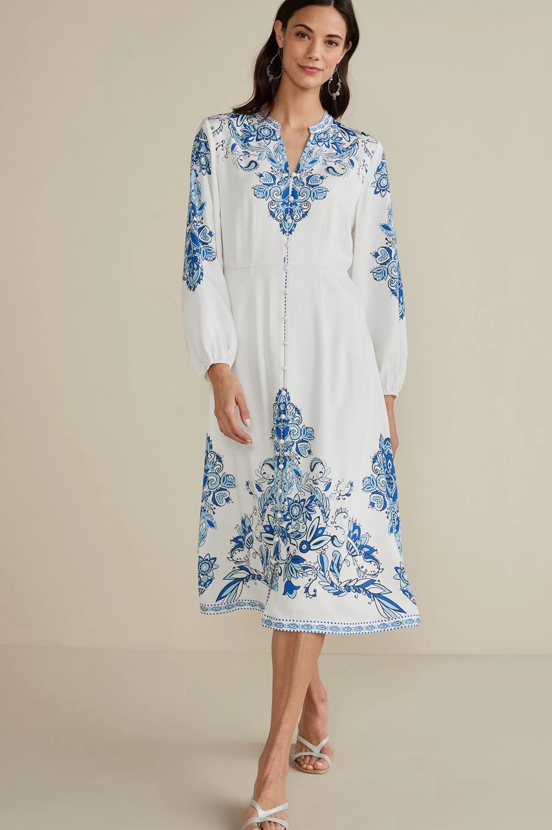 Into The Blues | Global Artistry-Soft Surroundings Petites Louise Midi Dress Perissa Scarf