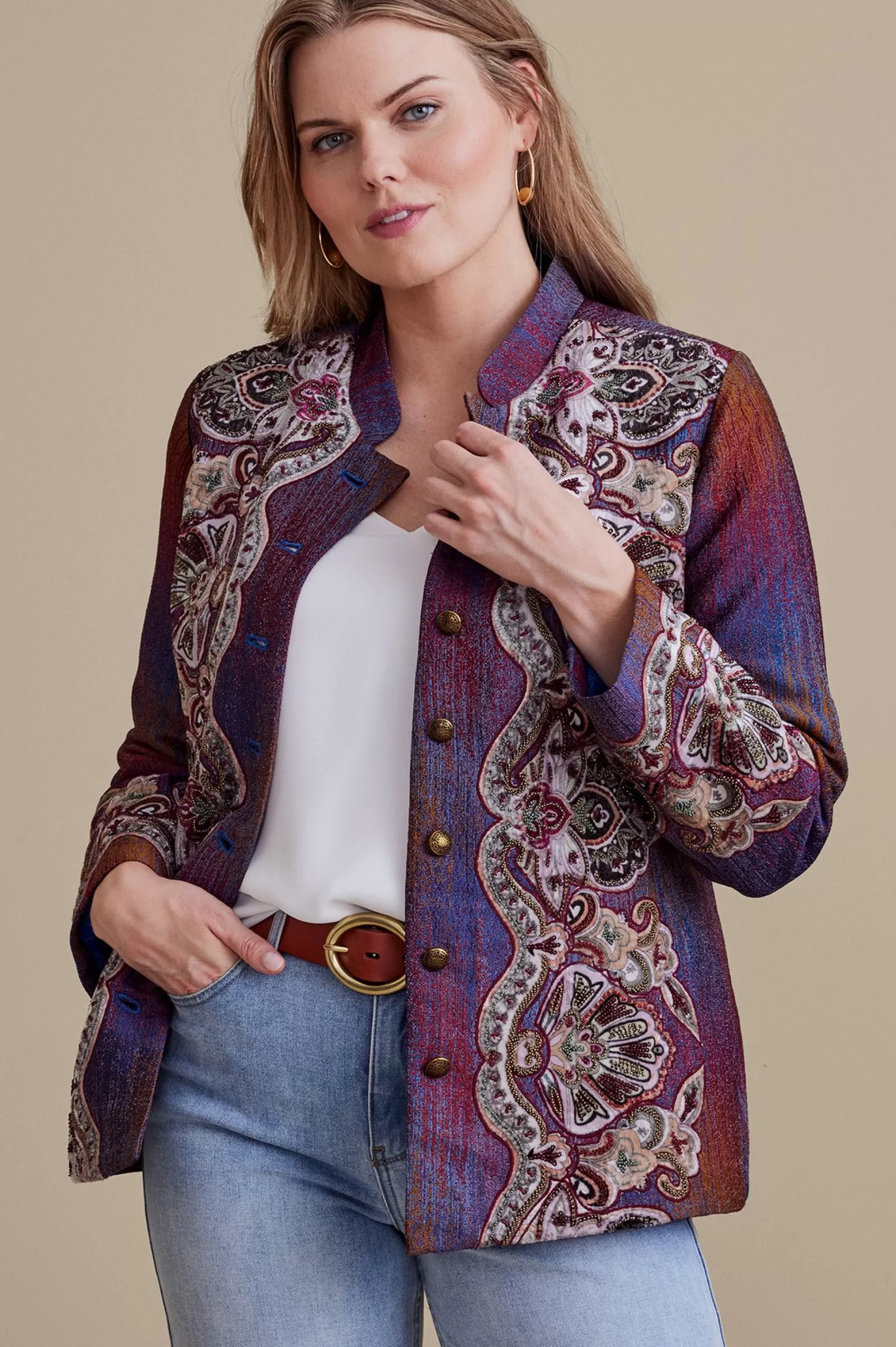 EVelvet Styles | Jackets & Coats-Soft Surroundings Petites Maija Embellished Jacket Magenta Amethyst