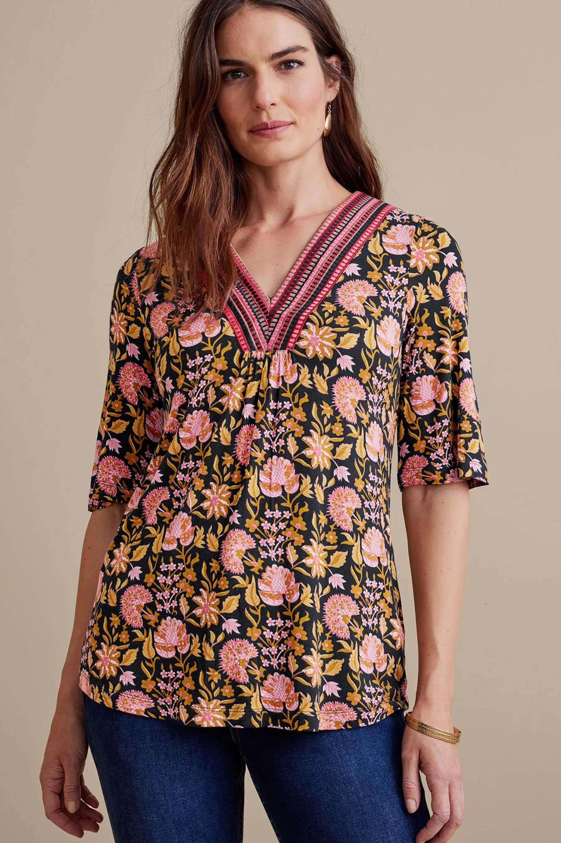 elbow length | pullovers-Soft Surroundings Petites Minta Top Multi Floral