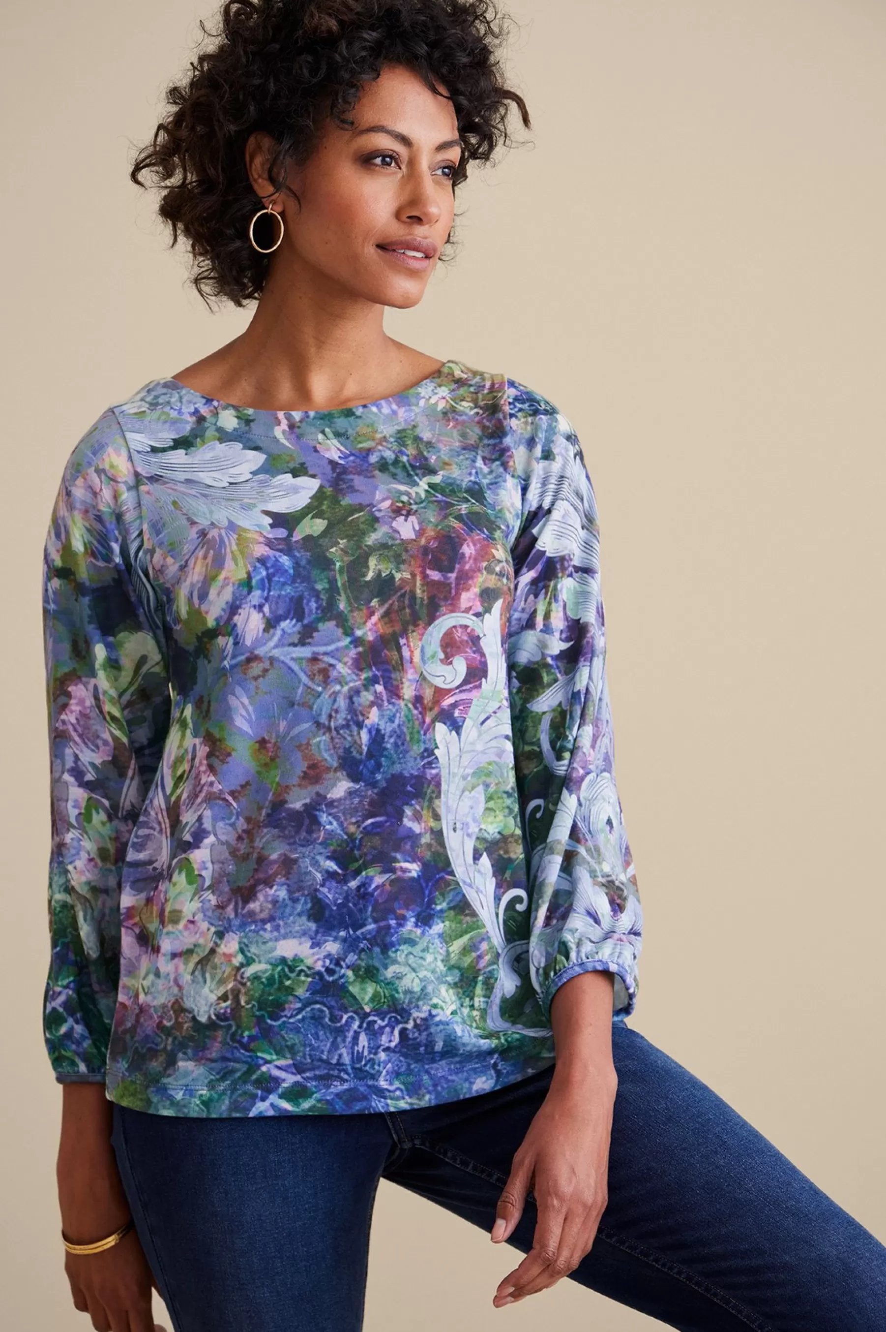 long sleeve | pullovers-Soft Surroundings Petites Myra Top Tapestry Multi