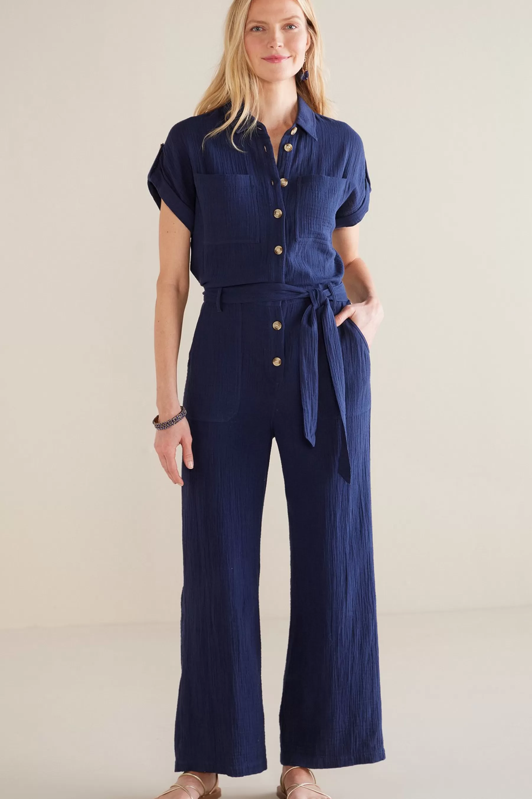 Into The Blues | Gauze Shop-Soft Surroundings Petites Natasha Gauze Jumpsuit Navy