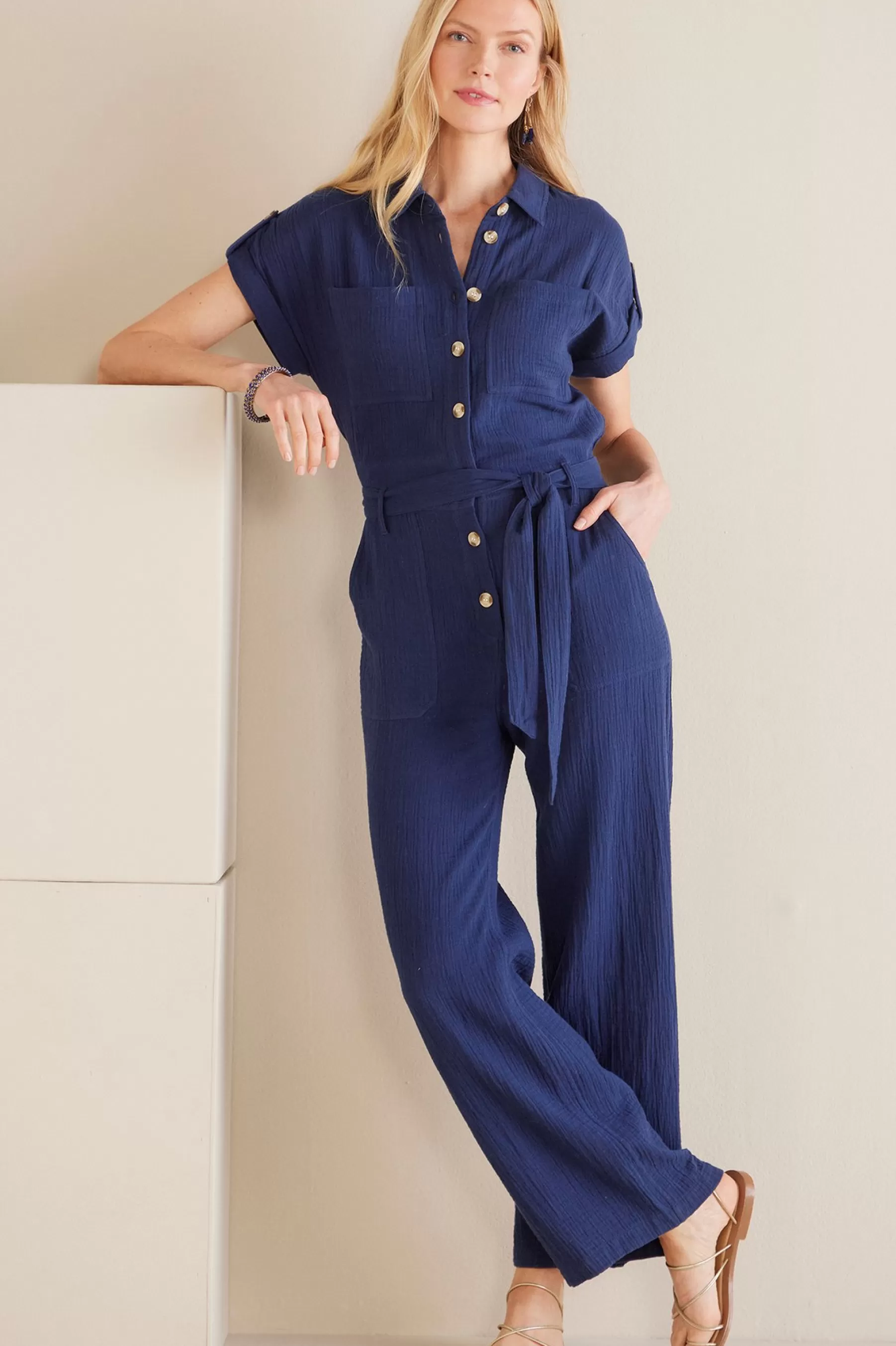 Into The Blues | Gauze Shop-Soft Surroundings Petites Natasha Gauze Jumpsuit Navy