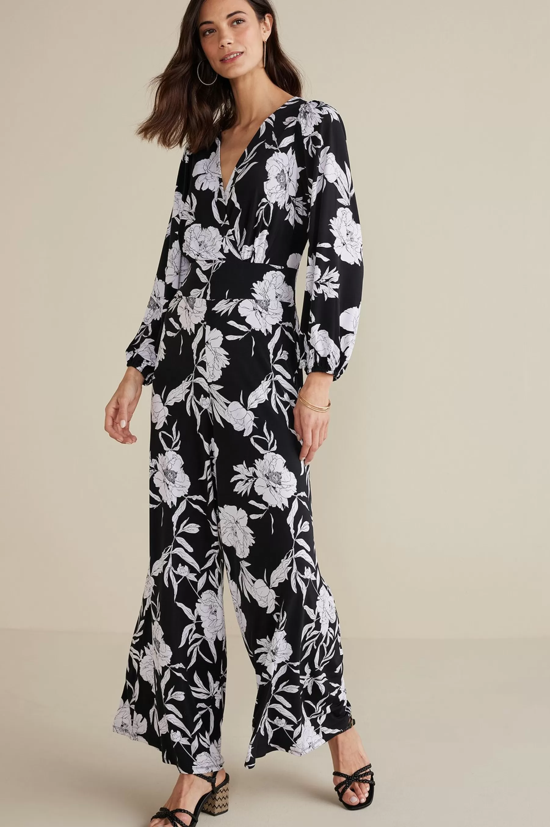 The Floral Shop | Dresses-Soft Surroundings Petites Penelope Long Sleeve Jumpsuit Black