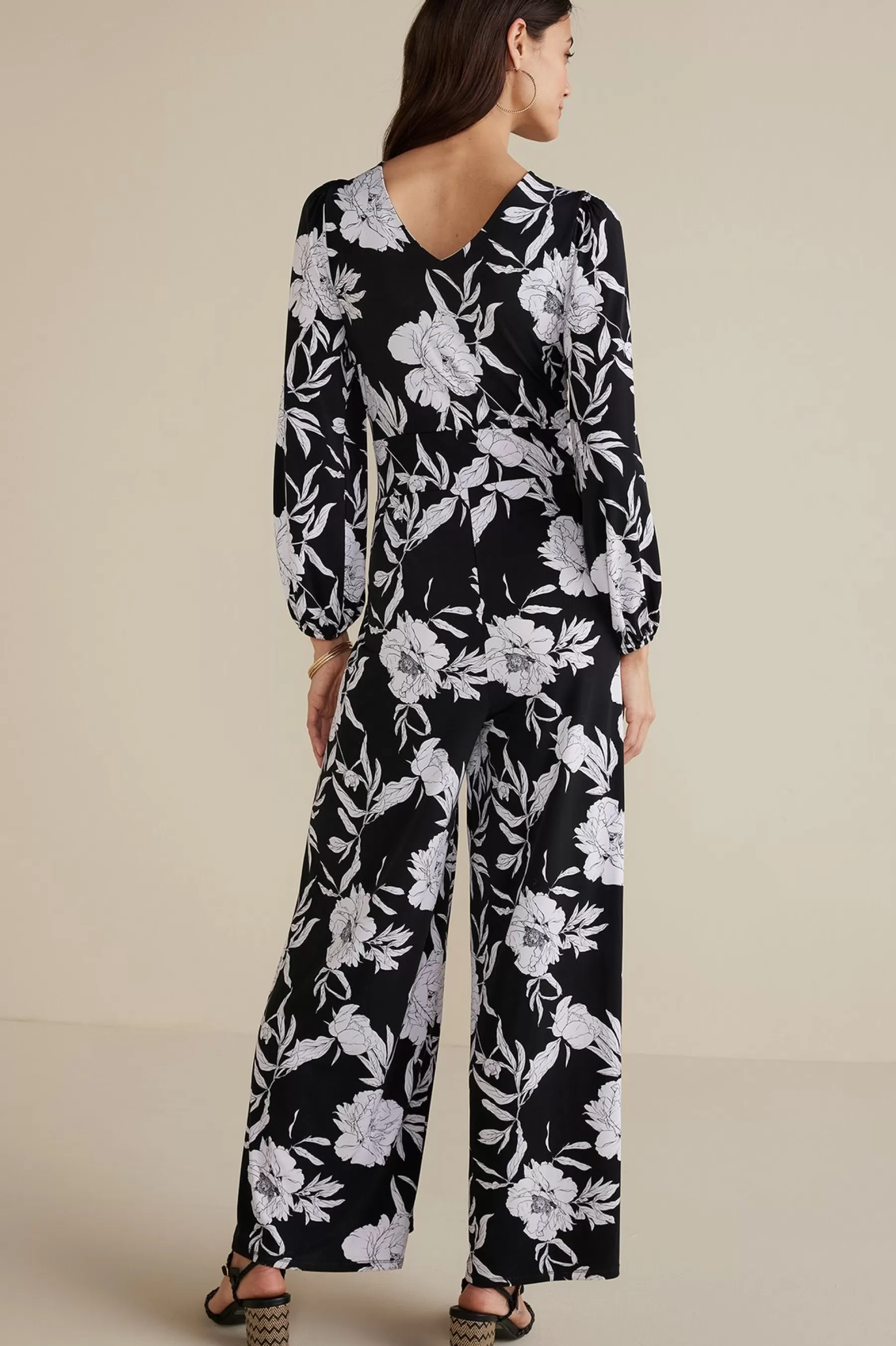 The Floral Shop | Dresses-Soft Surroundings Petites Penelope Long Sleeve Jumpsuit Black