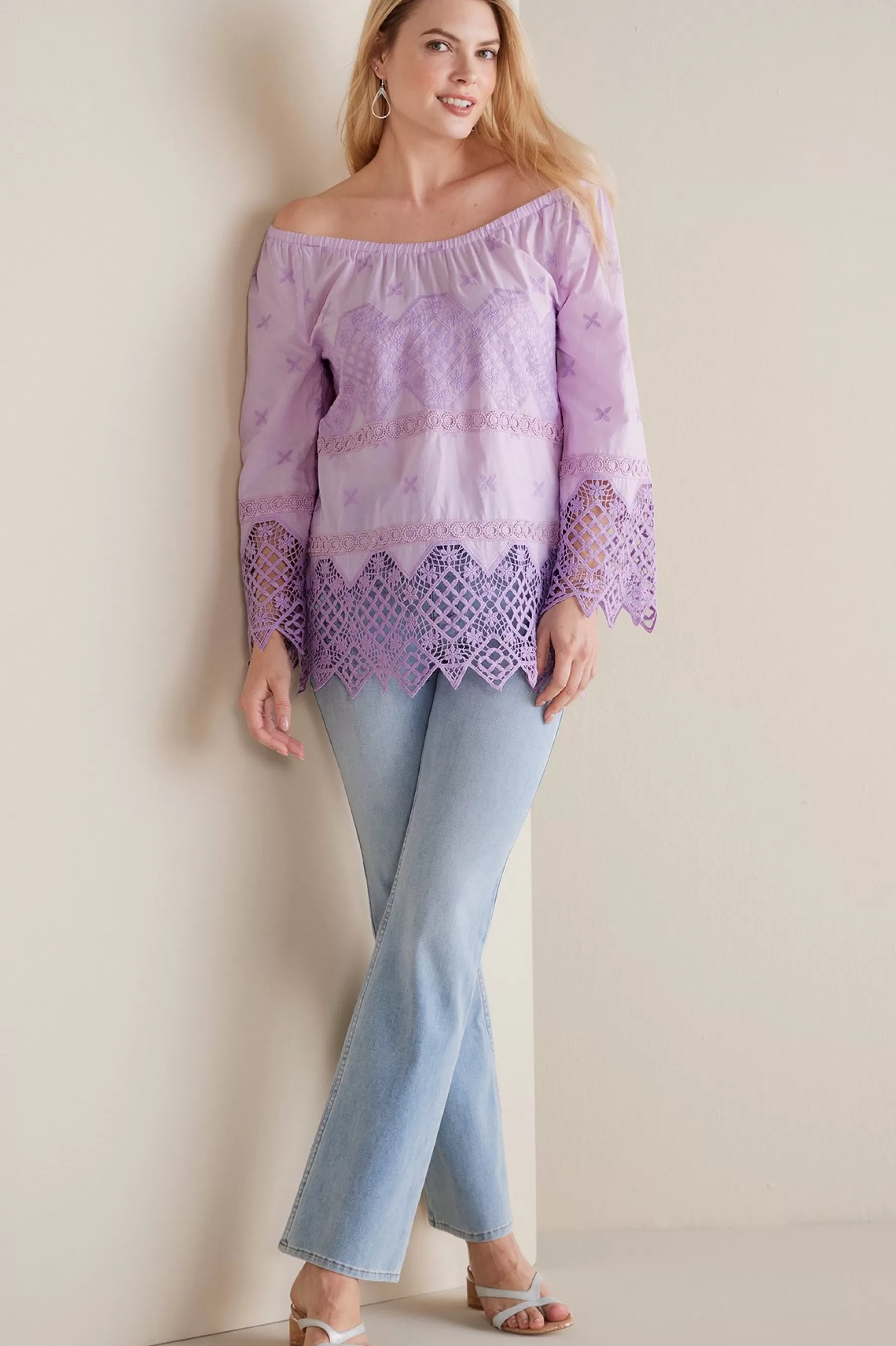 Feminine Flourish | Global Artistry-Soft Surroundings Petites Pilar Off the Shoulder Top Orchid Bloom