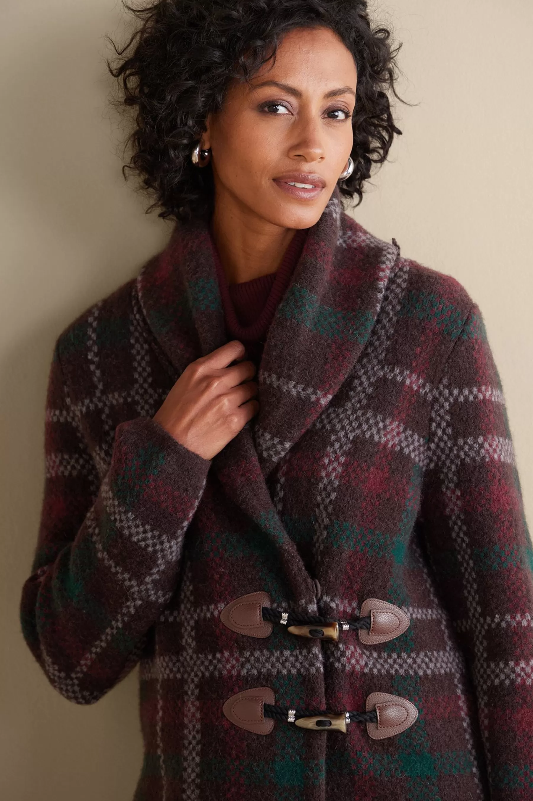 Jackets & Coats | Sweaters & Cardigans-Soft Surroundings Petites Plaid Sweater Coat Brown Plaid