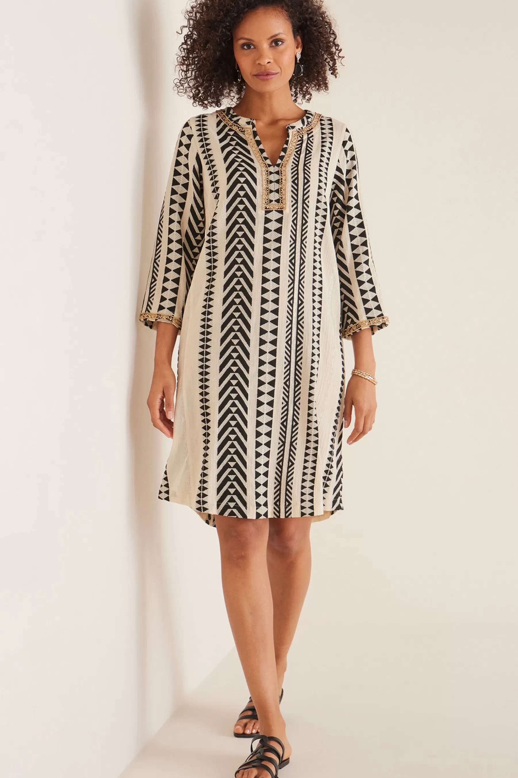 patterned | short-Soft Surroundings Petites Rhea Dress Black White Geo