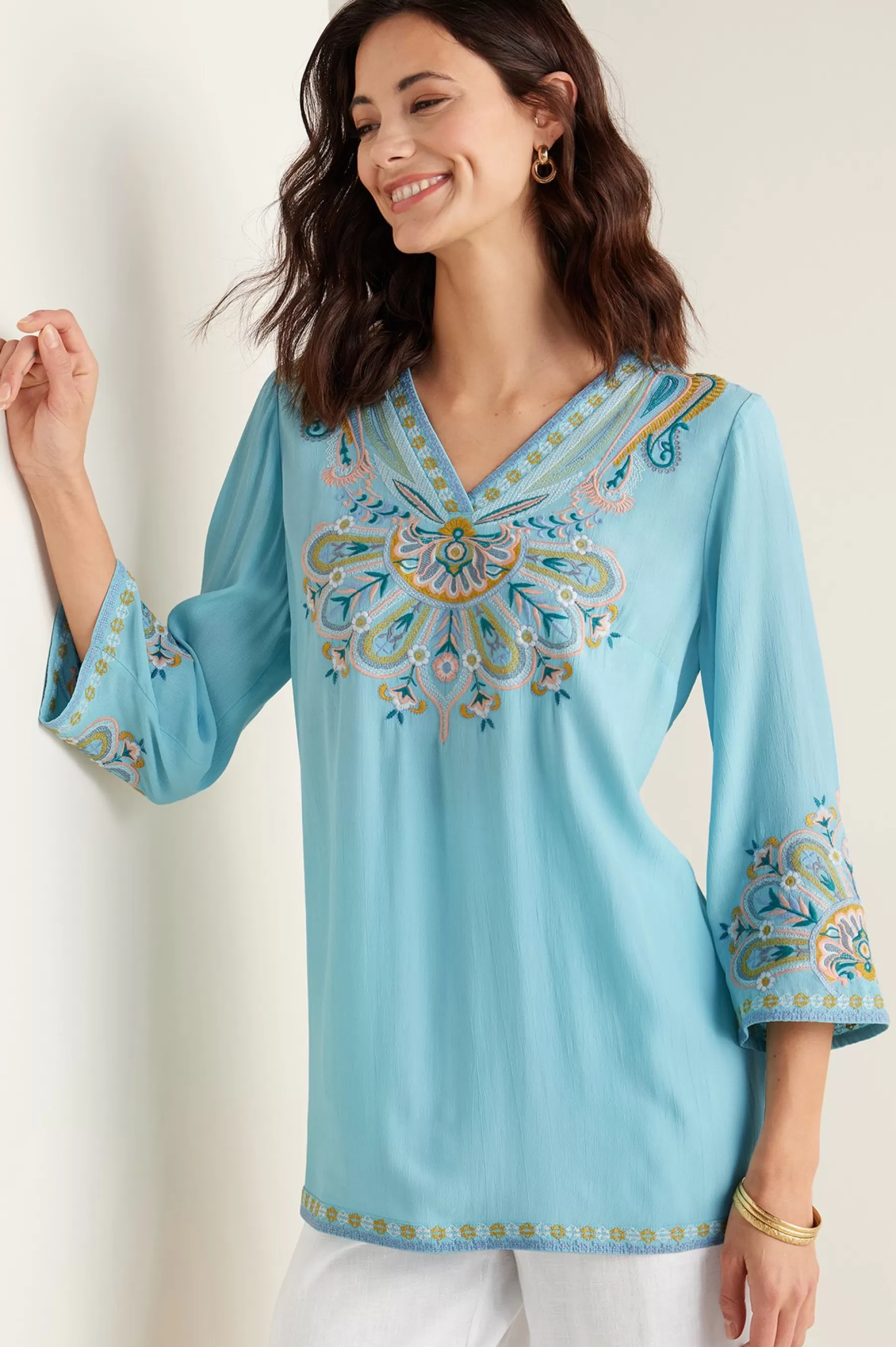 Into The Blues | Global Artistry-Soft Surroundings Petites River Island Tunic Aquamarine