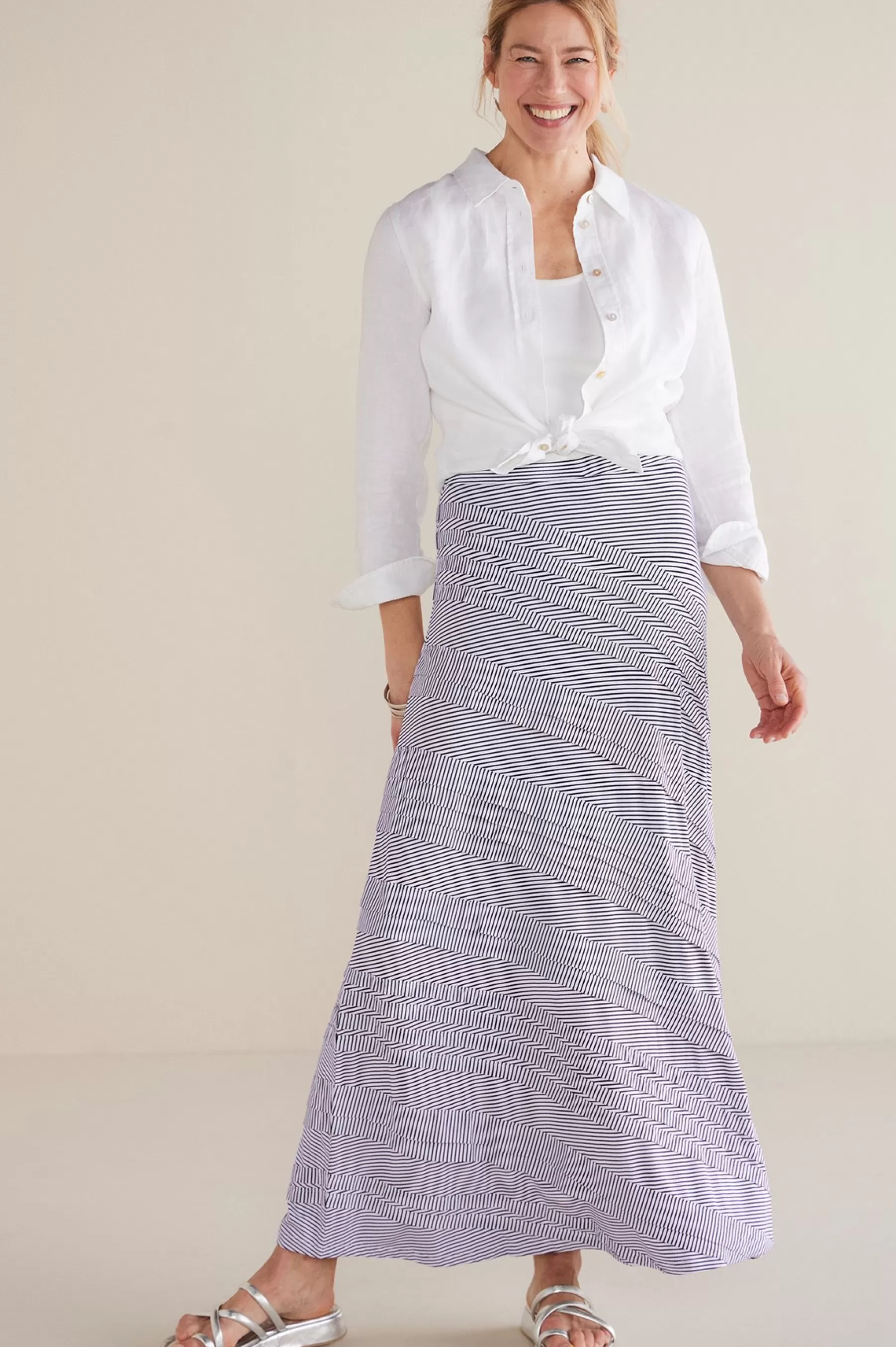 Global Artistry | Skirts-Soft Surroundings Petites Rosemary Skirt Black/White Stripe