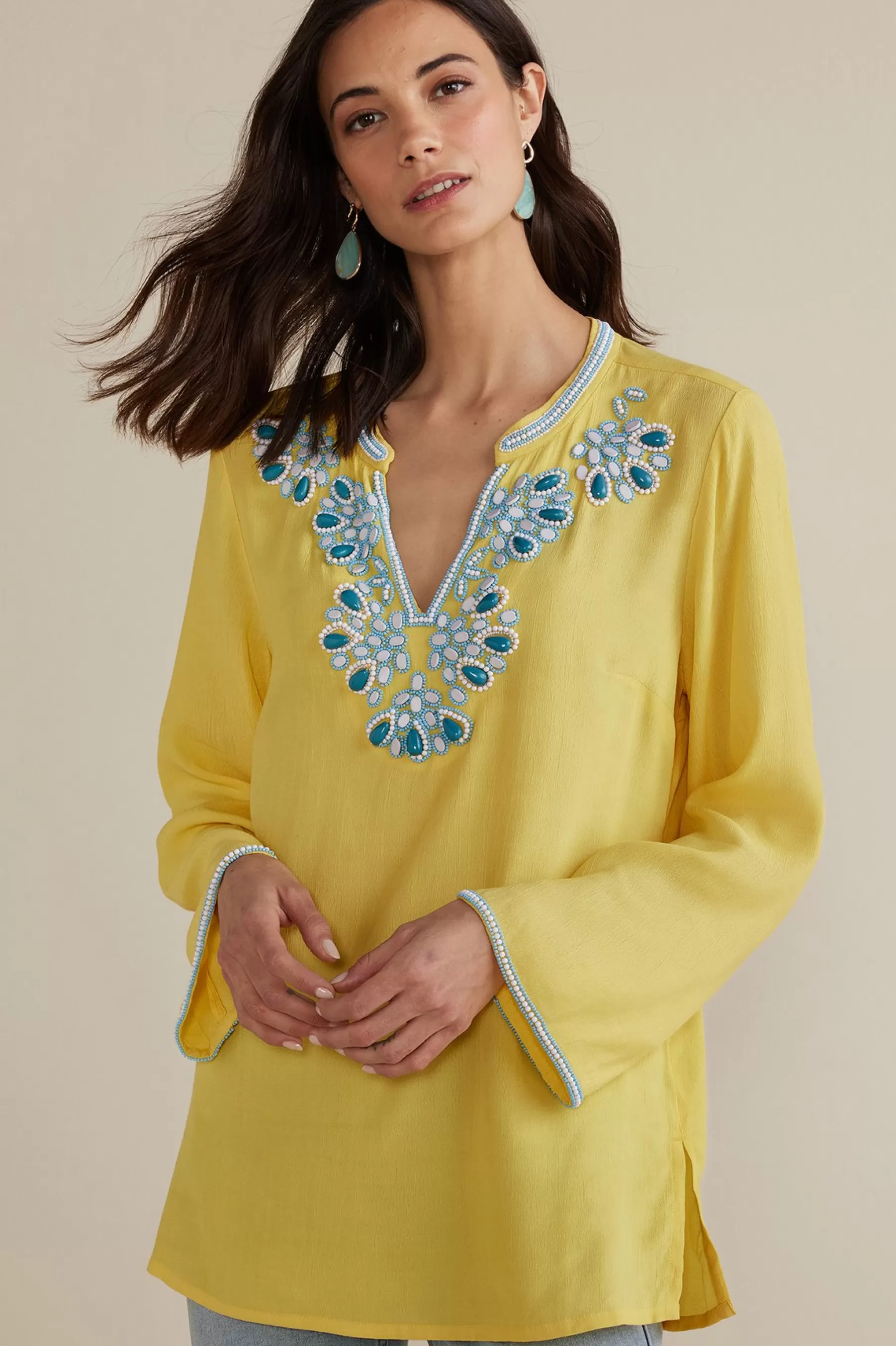 Global Artistry-Soft Surroundings Petites Soraya Embellished Tunic Sunstruck