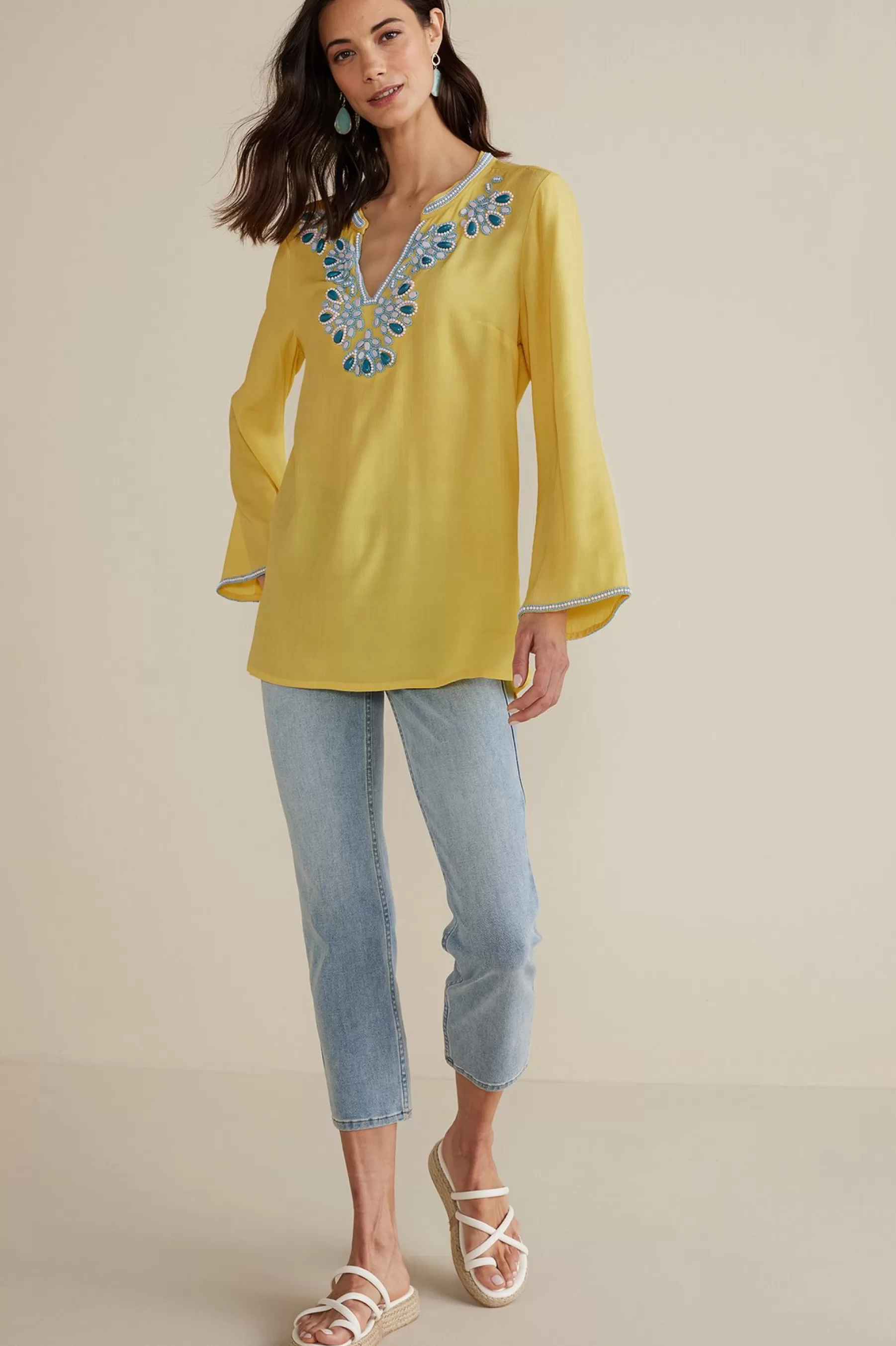 Global Artistry-Soft Surroundings Petites Soraya Embellished Tunic Sunstruck