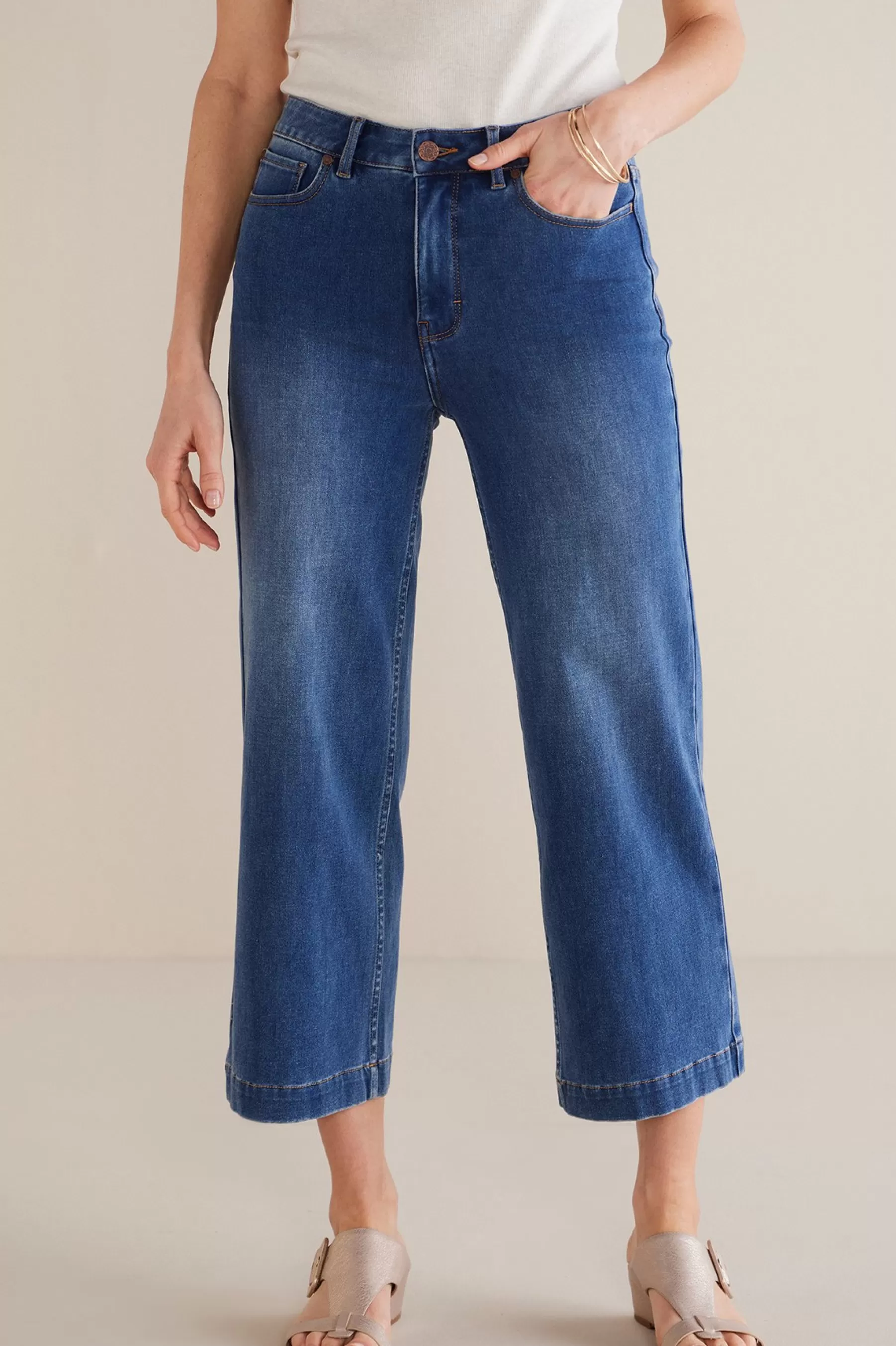 Jeans-Soft Surroundings Petites Ultimate Denim Wide Leg Crop Jeans Mirror Lake Wash