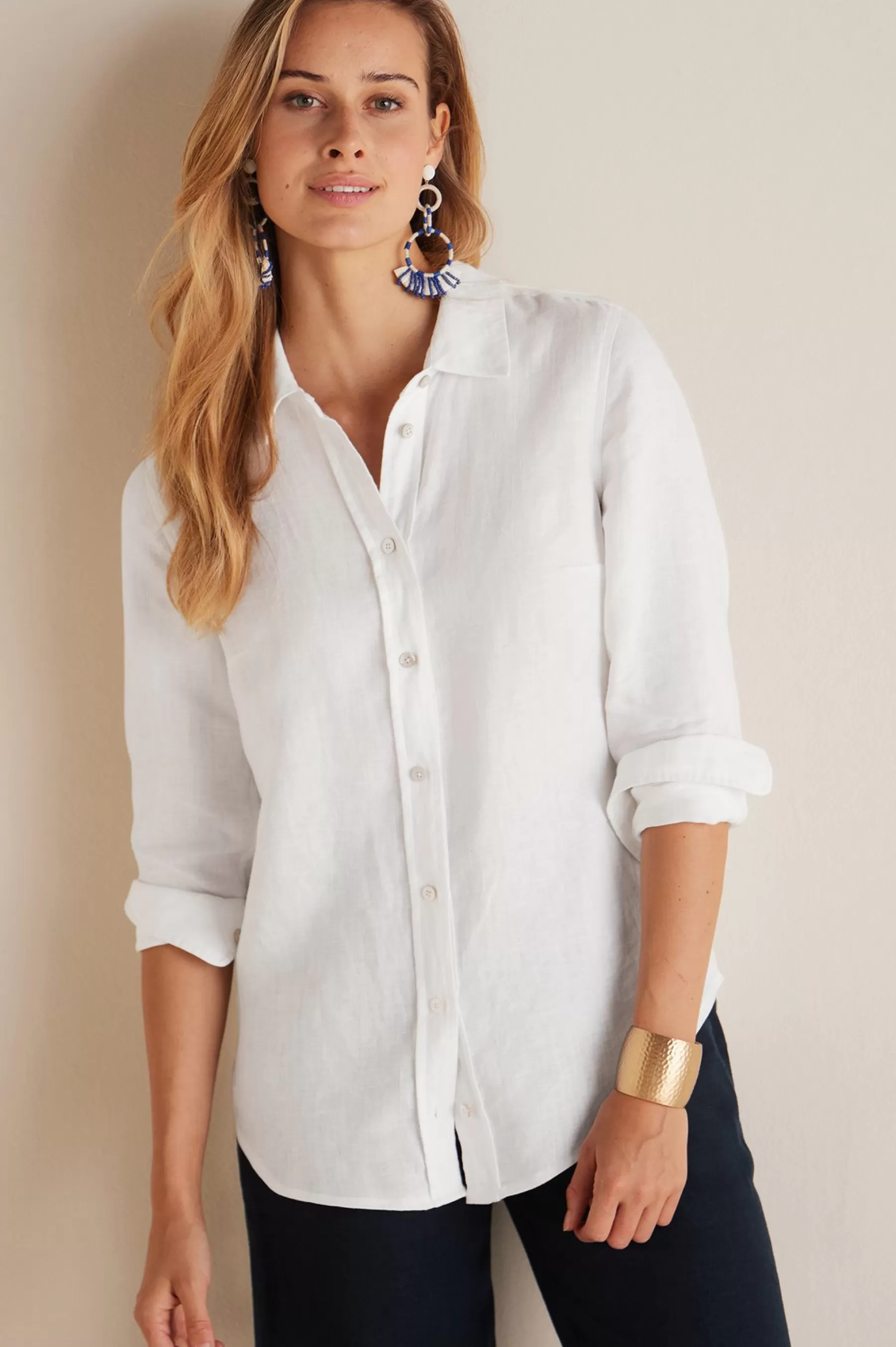 long sleeve | shirts-Soft Surroundings Petites Vano Linen Shirt White