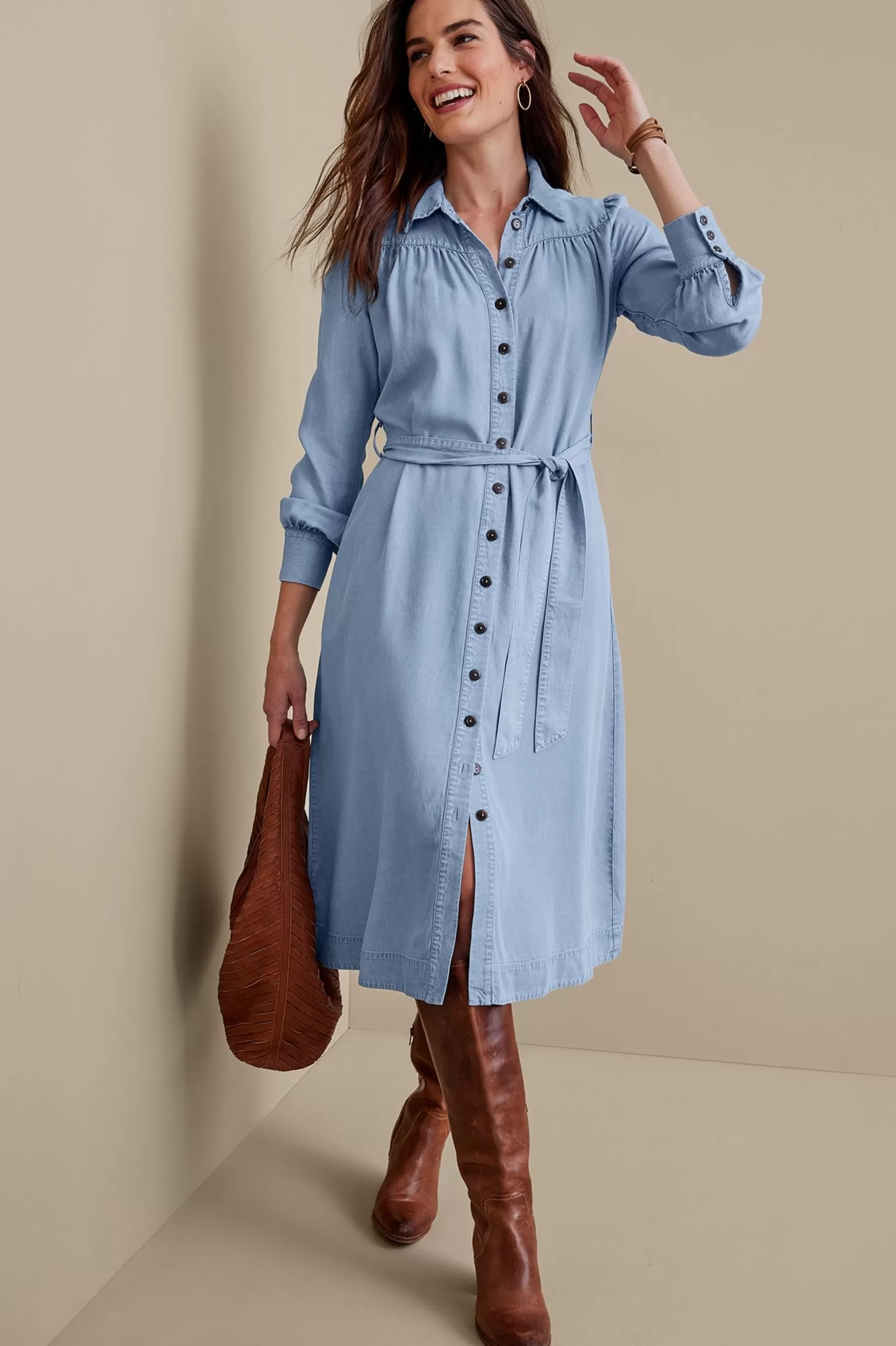 between season | solids-Soft Surroundings Petites Vara TENCEL™ Dress Light Denim