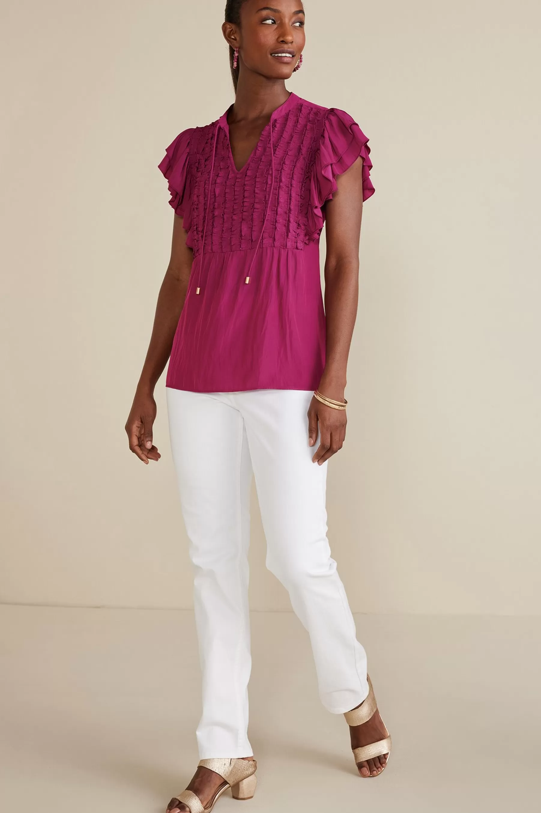 Feminine Flourish-Soft Surroundings Petites Victoria Ruffle Tunic Sangria