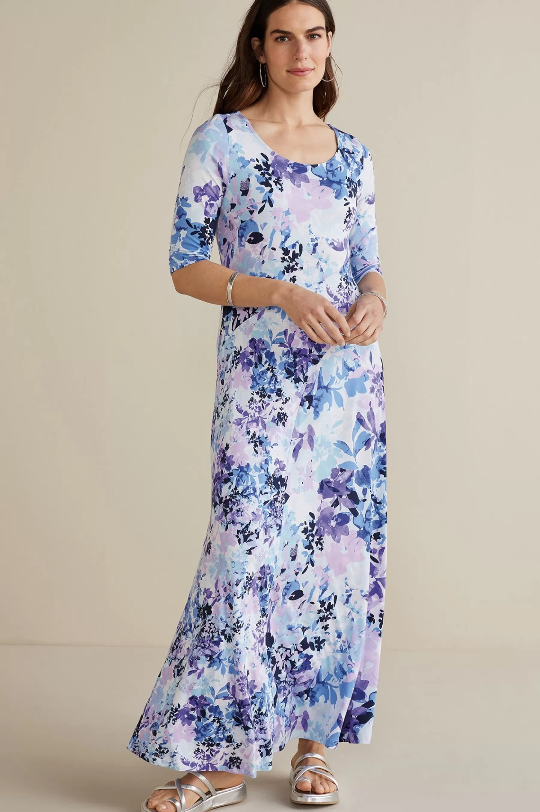 Feminine Flourish | The Floral Shop-Soft Surroundings Petites Vivienne Dress Garden Dream Blue