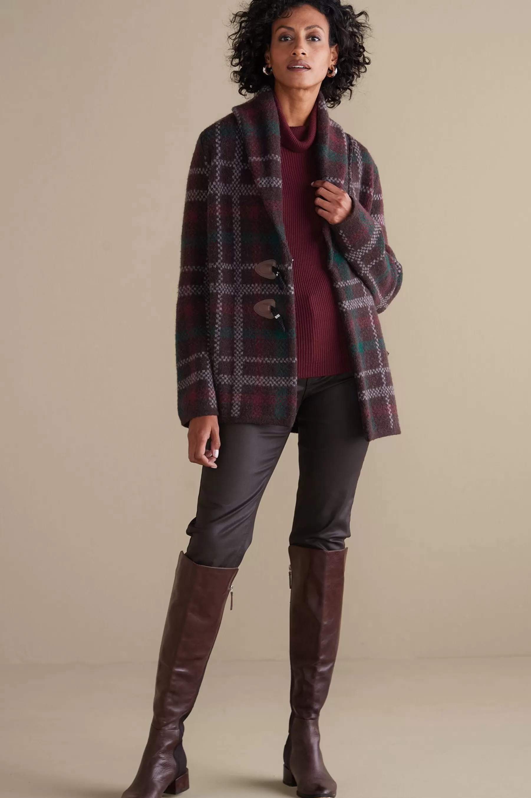 Jackets & Coats | Sweaters & Cardigans-Soft Surroundings Plaid Sweater Coat Brown Plaid