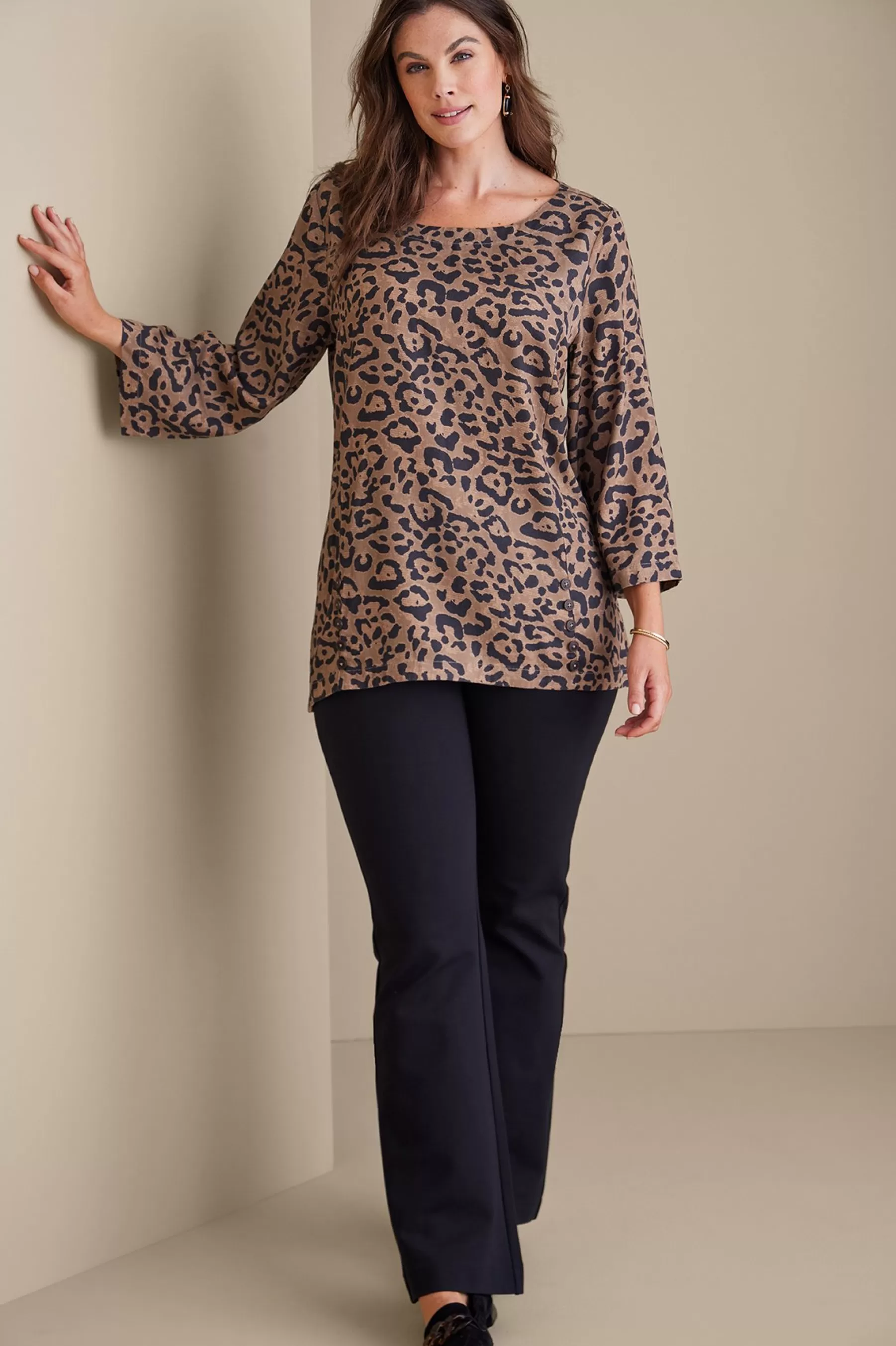 wrist length | pullovers-Soft Surroundings Raelynn Lyocell Pullover Leopard