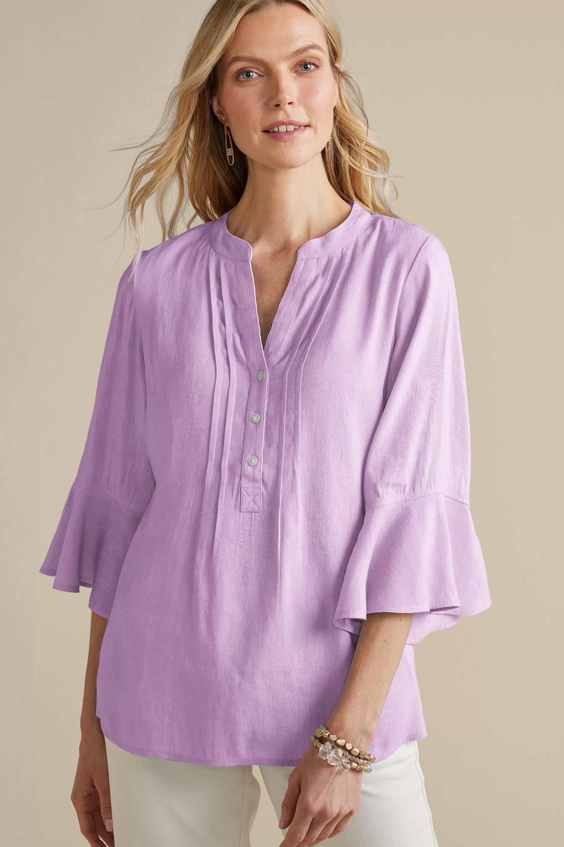 Feminine Flourish | Into The Blues-Soft Surroundings Raisa Linen Blend Top Blue Bell