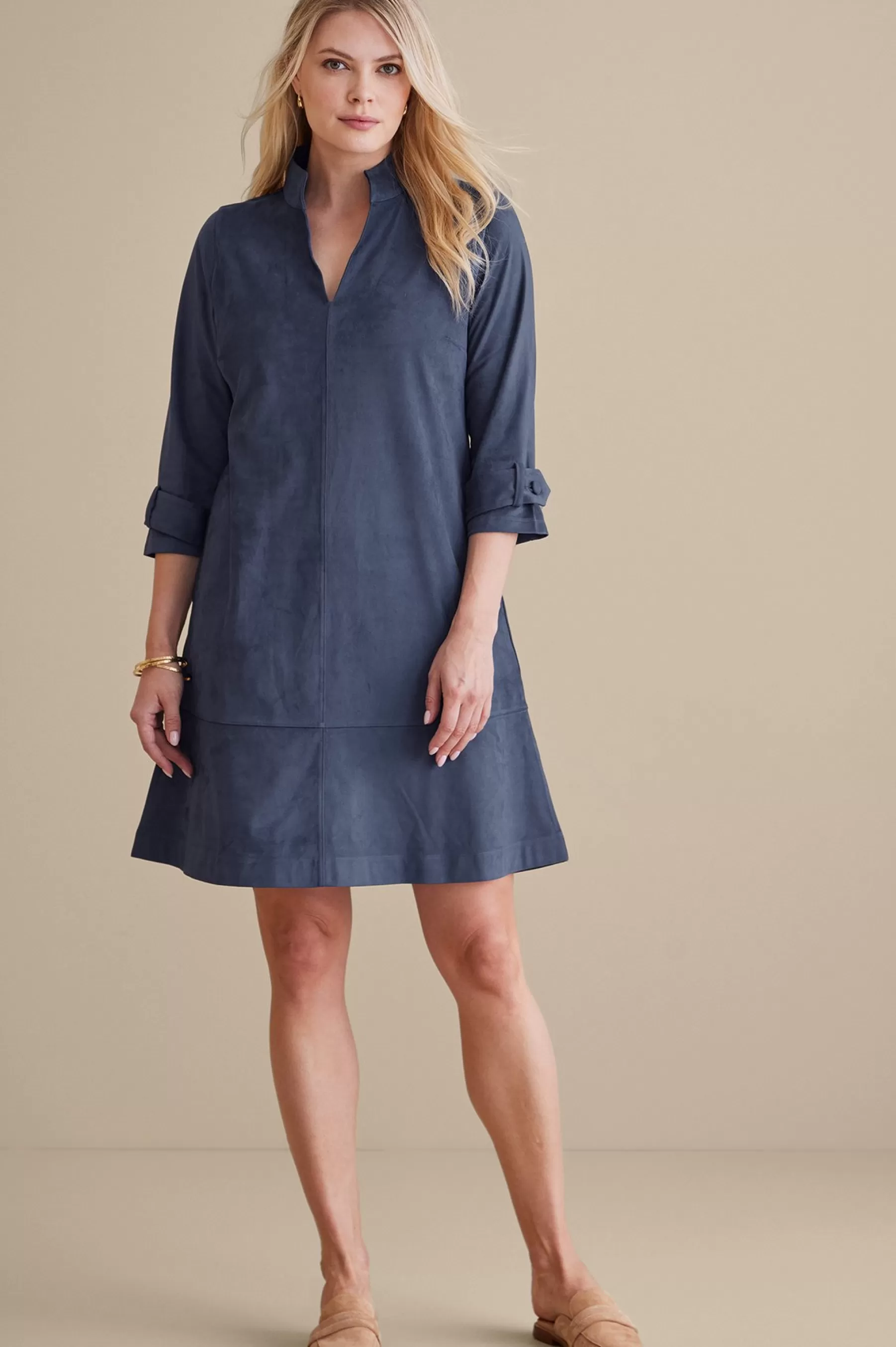 Into The Blues | casual-Soft Surroundings Rani Faux Suede Dress Navy Sea