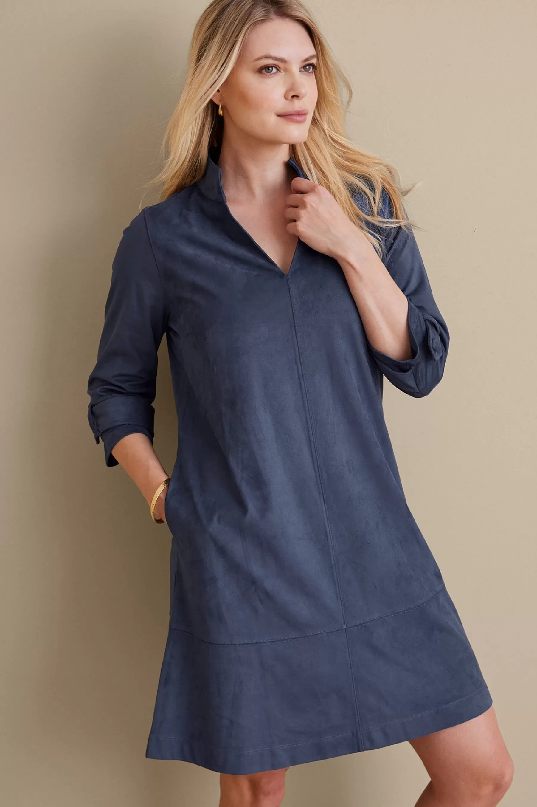 Into The Blues | casual-Soft Surroundings Rani Faux Suede Dress Navy Sea