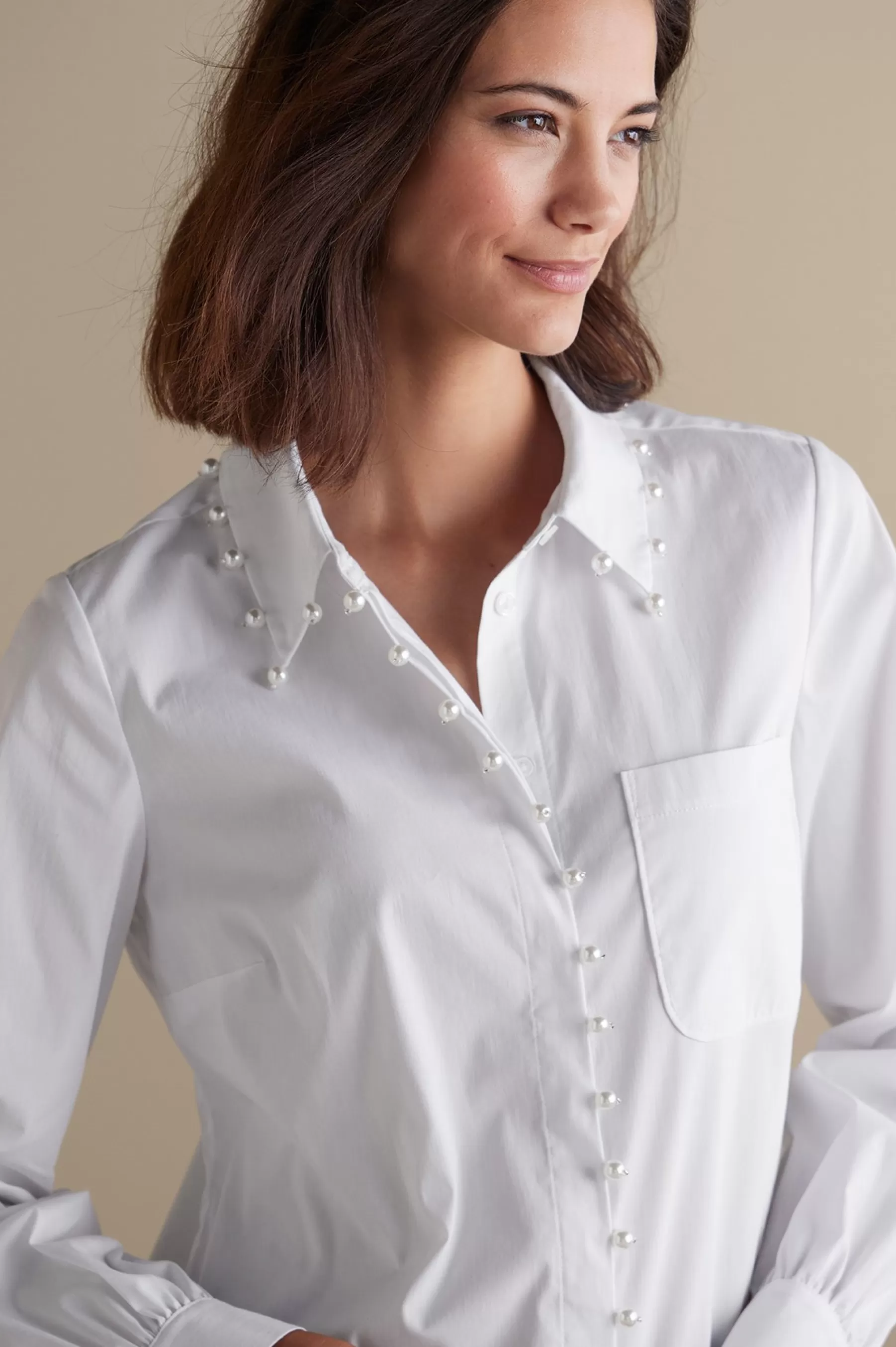 Everyday Styles | long sleeve-Soft Surroundings Rania Pearl Shirt White