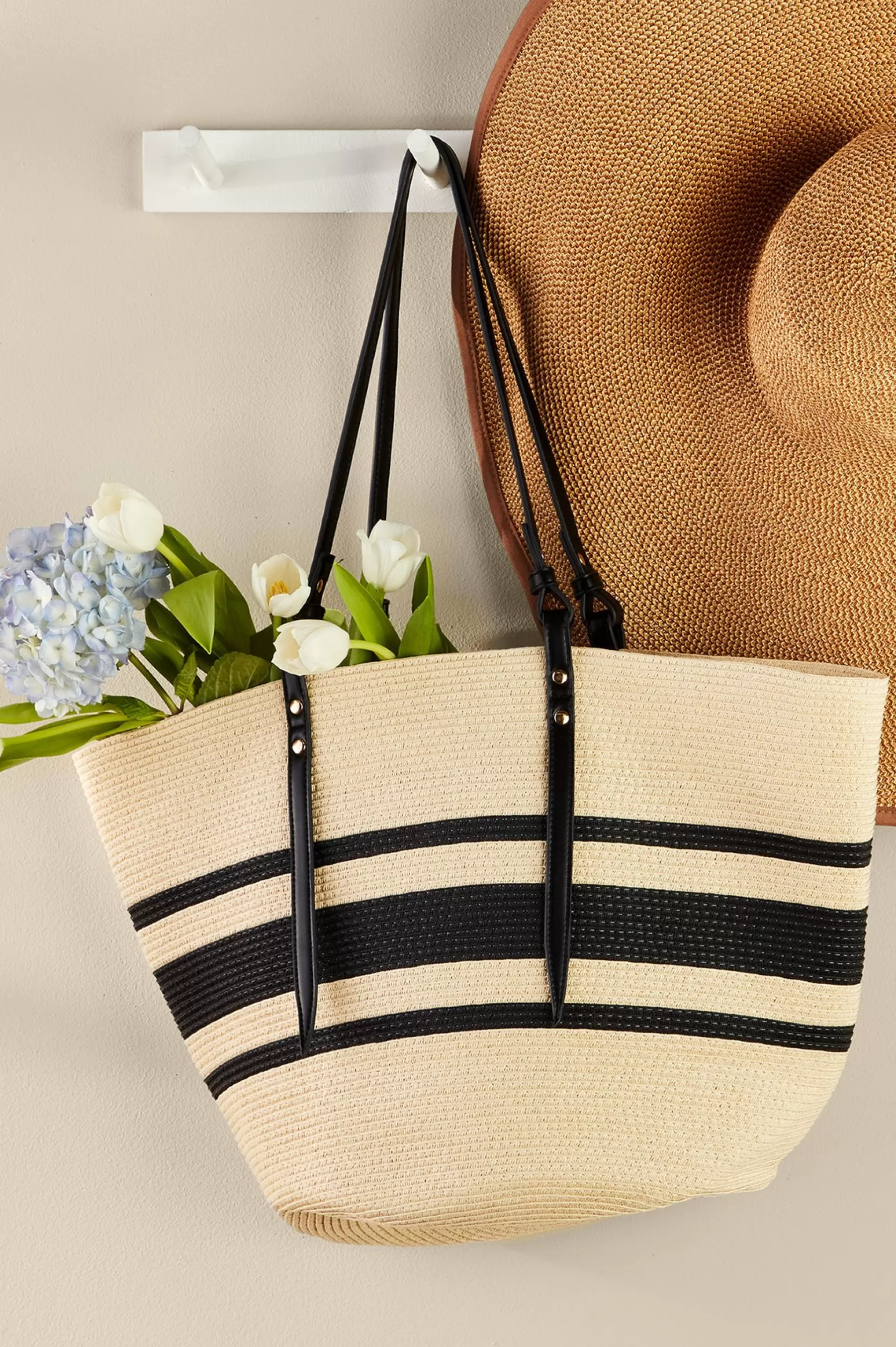 Handbags-Soft Surroundings Rosalie Stripe Tote Natural/Black