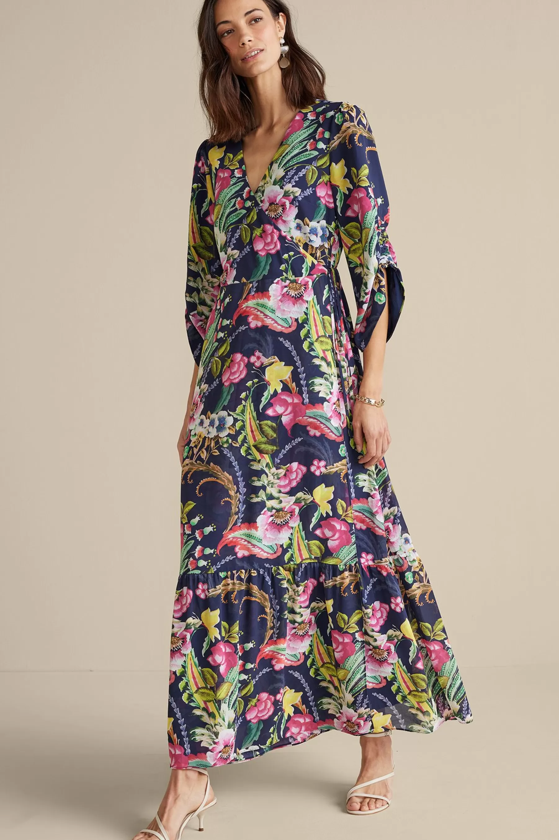 Feminine Flourish | vacation dresses-Soft Surroundings Samantha Maxi Dress Navy Paisley