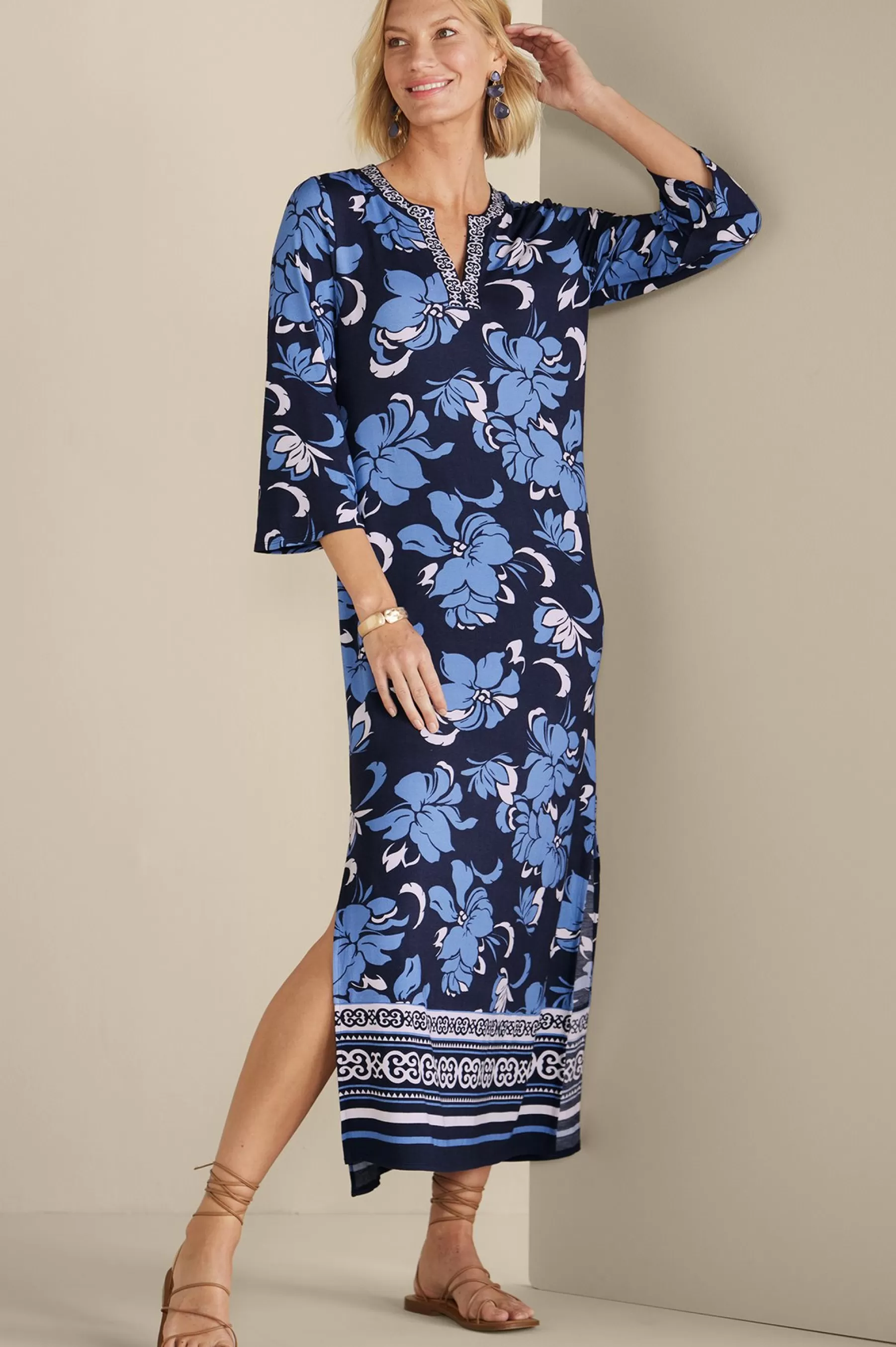 Into The Blues | Vacation Shop-Soft Surroundings Sedona Maxi Dress Menara Bloom Blue + White