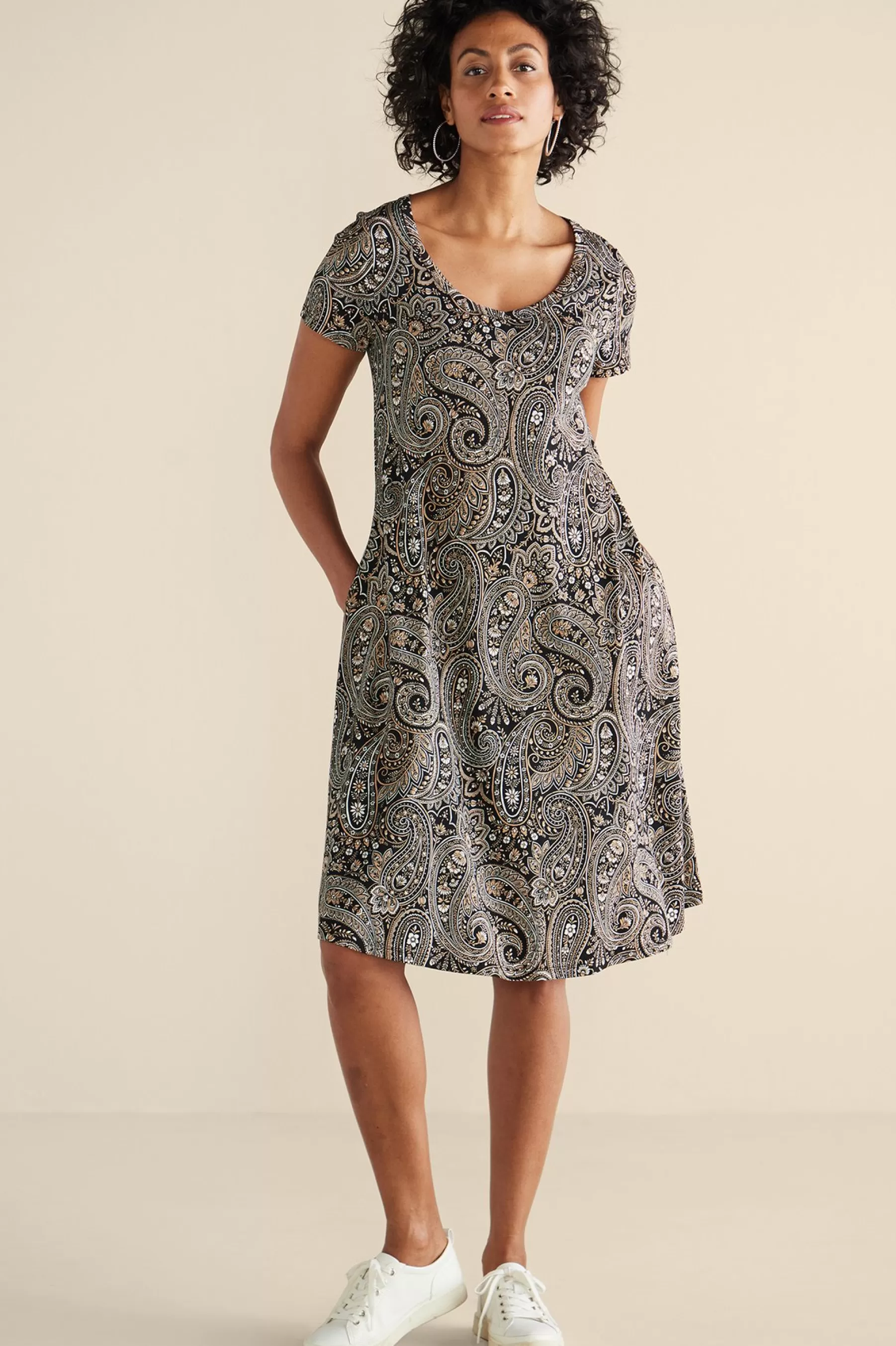 Vacation Shop | casual-Soft Surroundings Short Santiago Gaia Dress Global Paisley Black