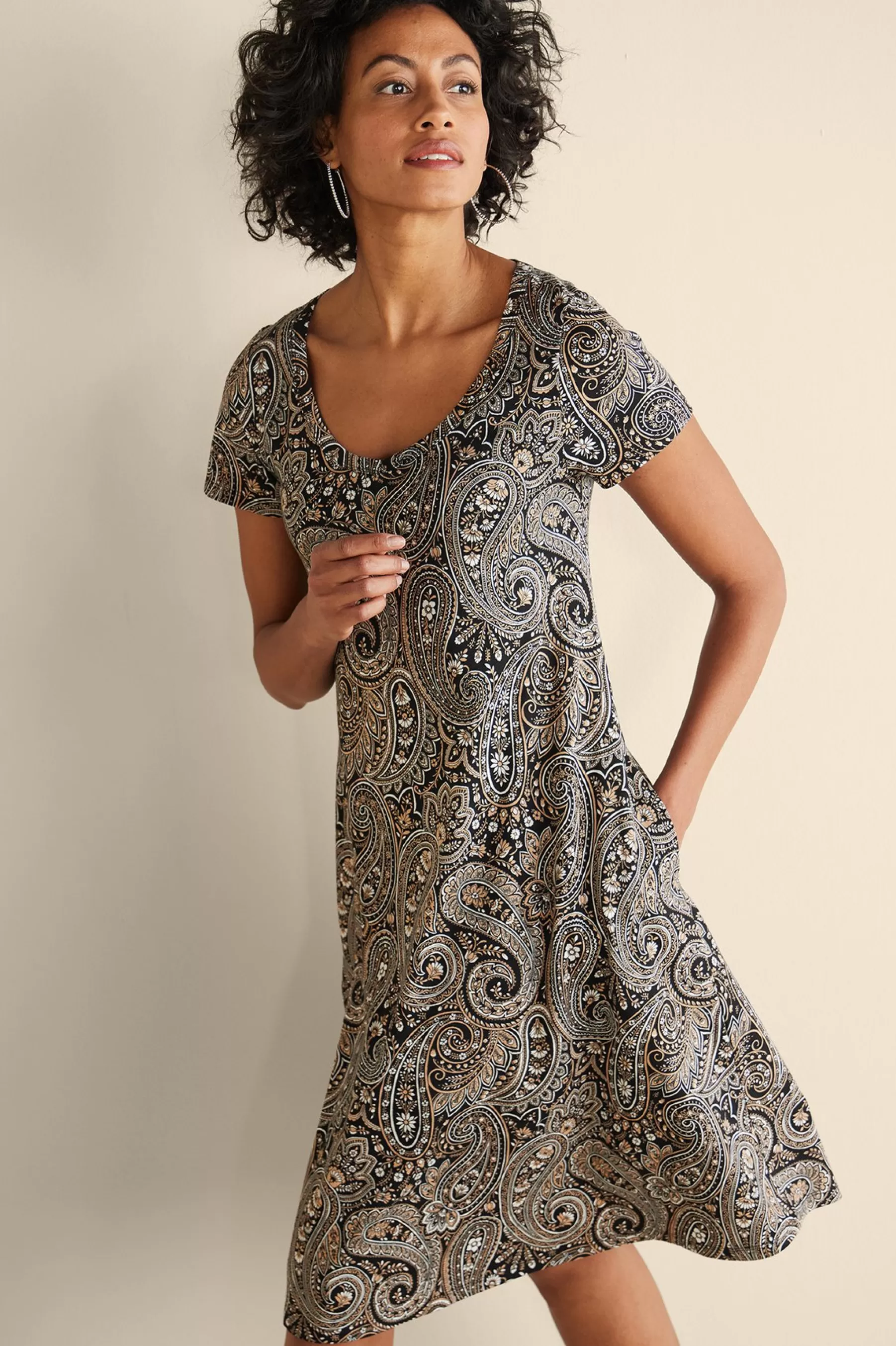 Vacation Shop | casual-Soft Surroundings Short Santiago Gaia Dress Global Paisley Black