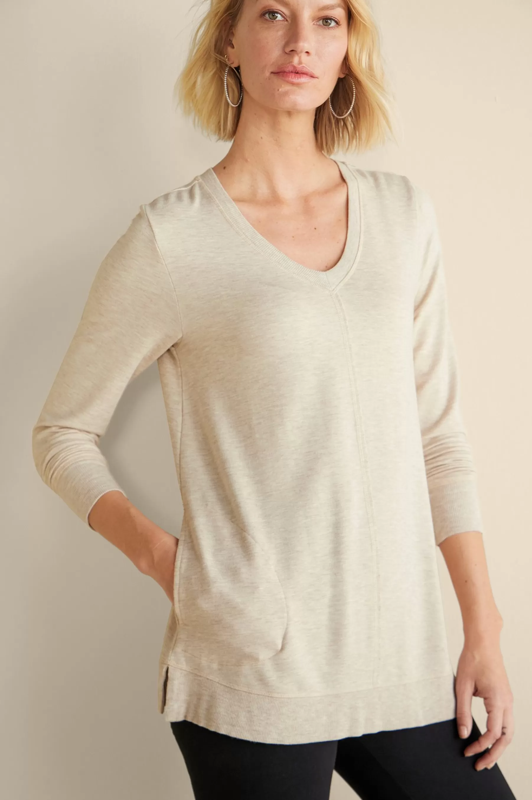 Wear Now Styles | long sleeve-Soft Surroundings Siesta Soft Tunic Porcelain Rose Heather