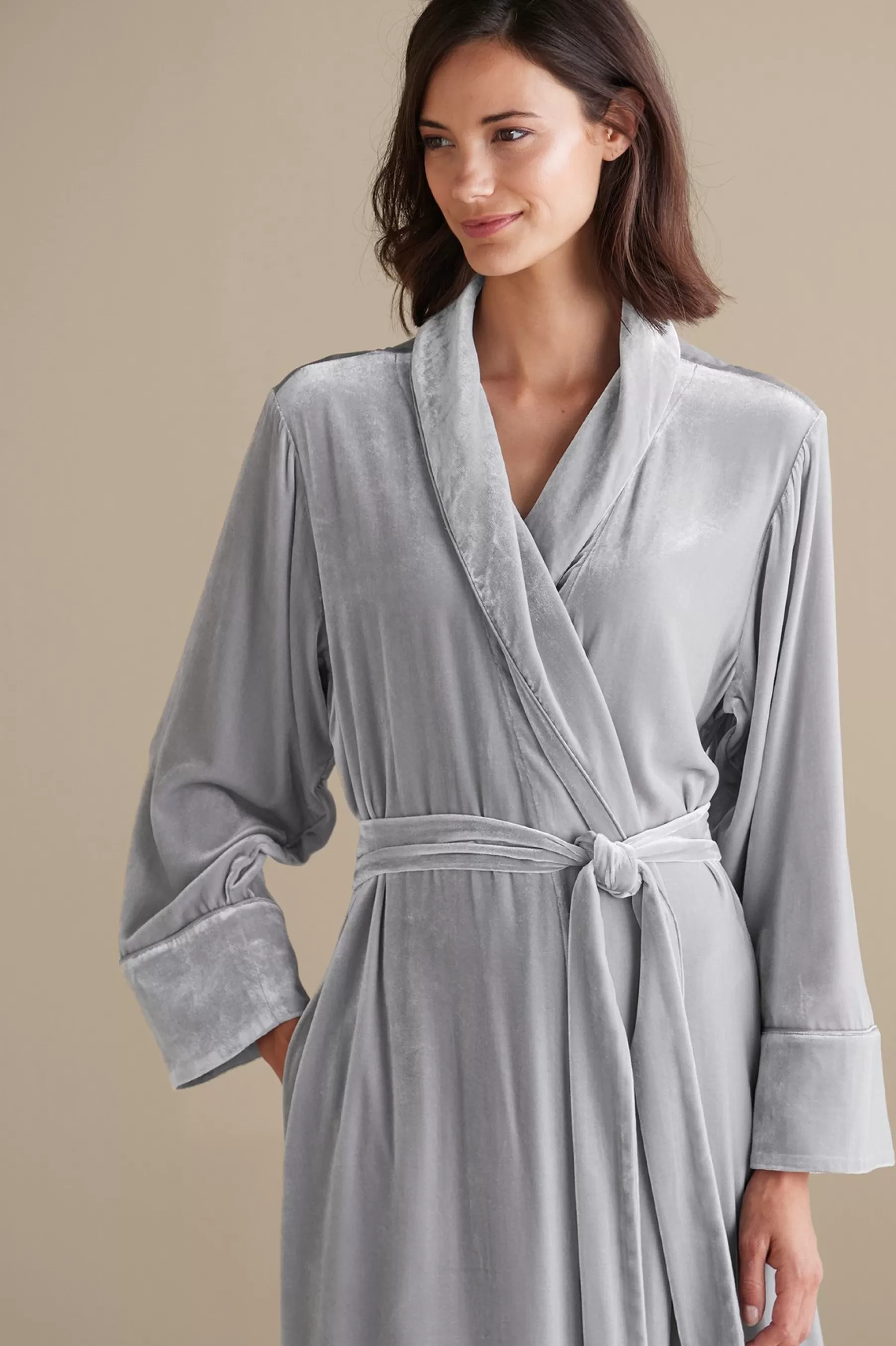 Sleepwear & Lounge | EVelvet Styles-Soft Surroundings Silk Velvet Robe Platinum Grey