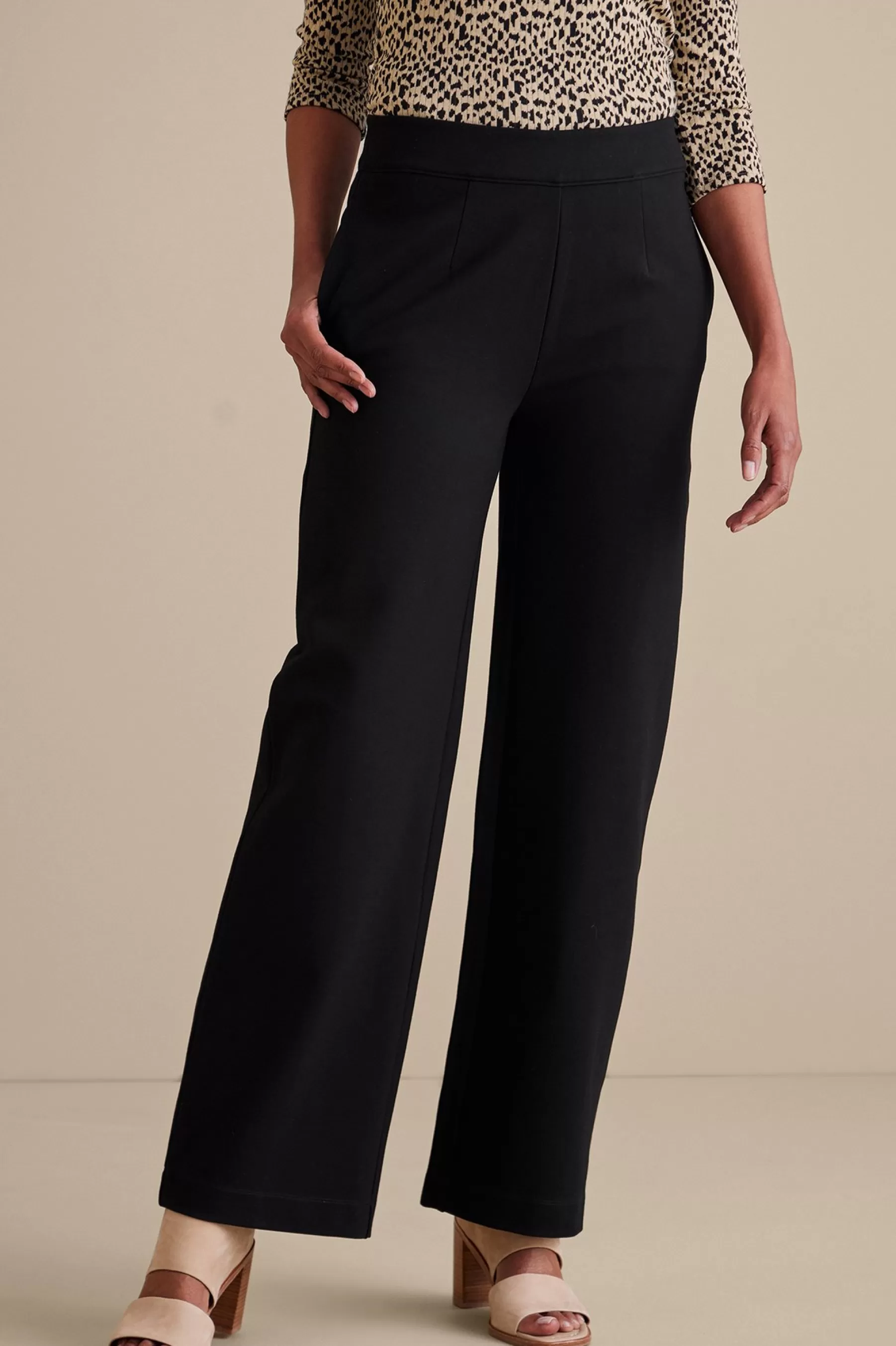 Soft Essential Styles | full length-Soft Surroundings Soft Essential Ponte Wide Leg Pants Black