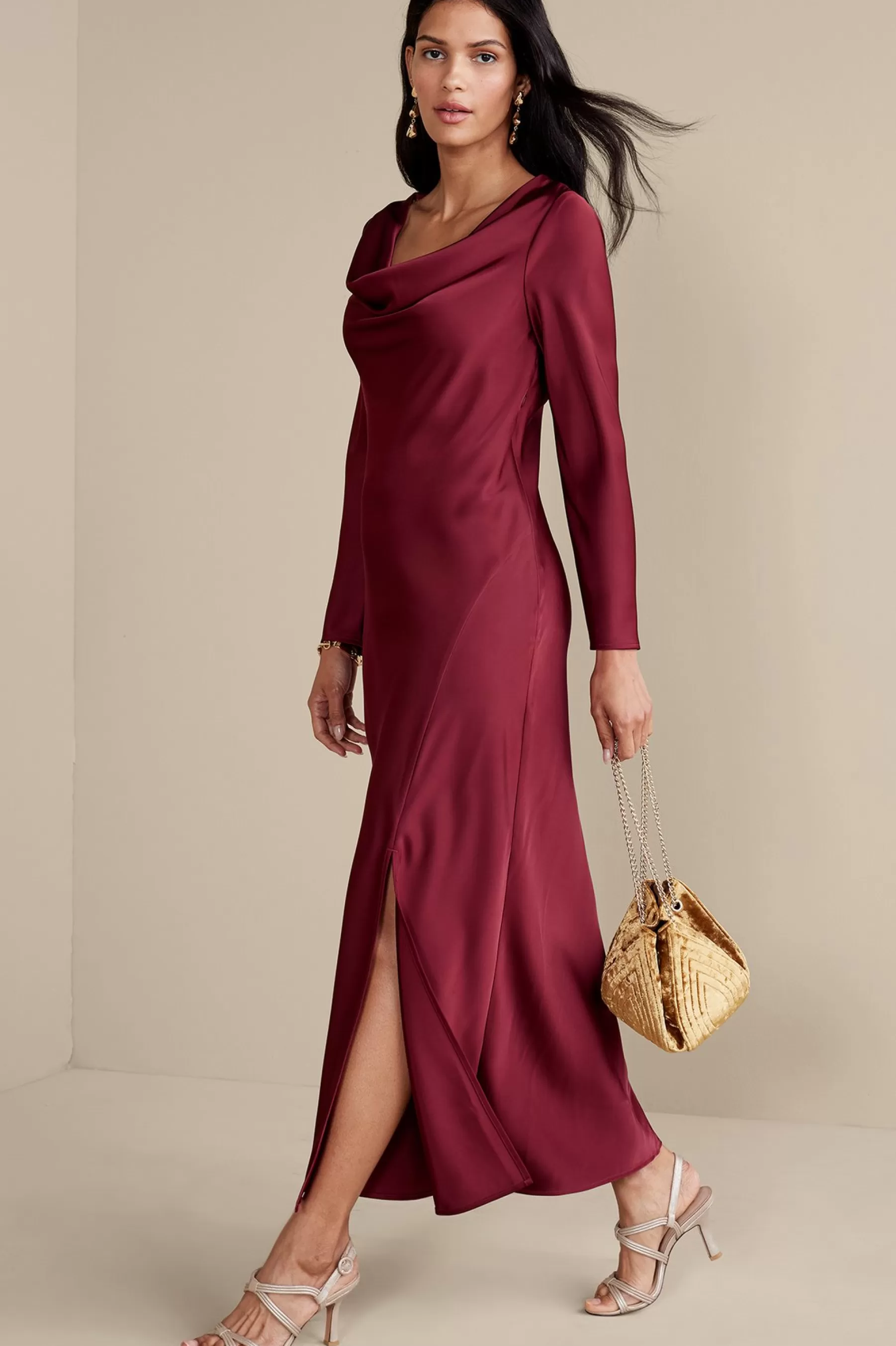 occasion dresses | solids-Soft Surroundings Solange Satin Dress Cabernet