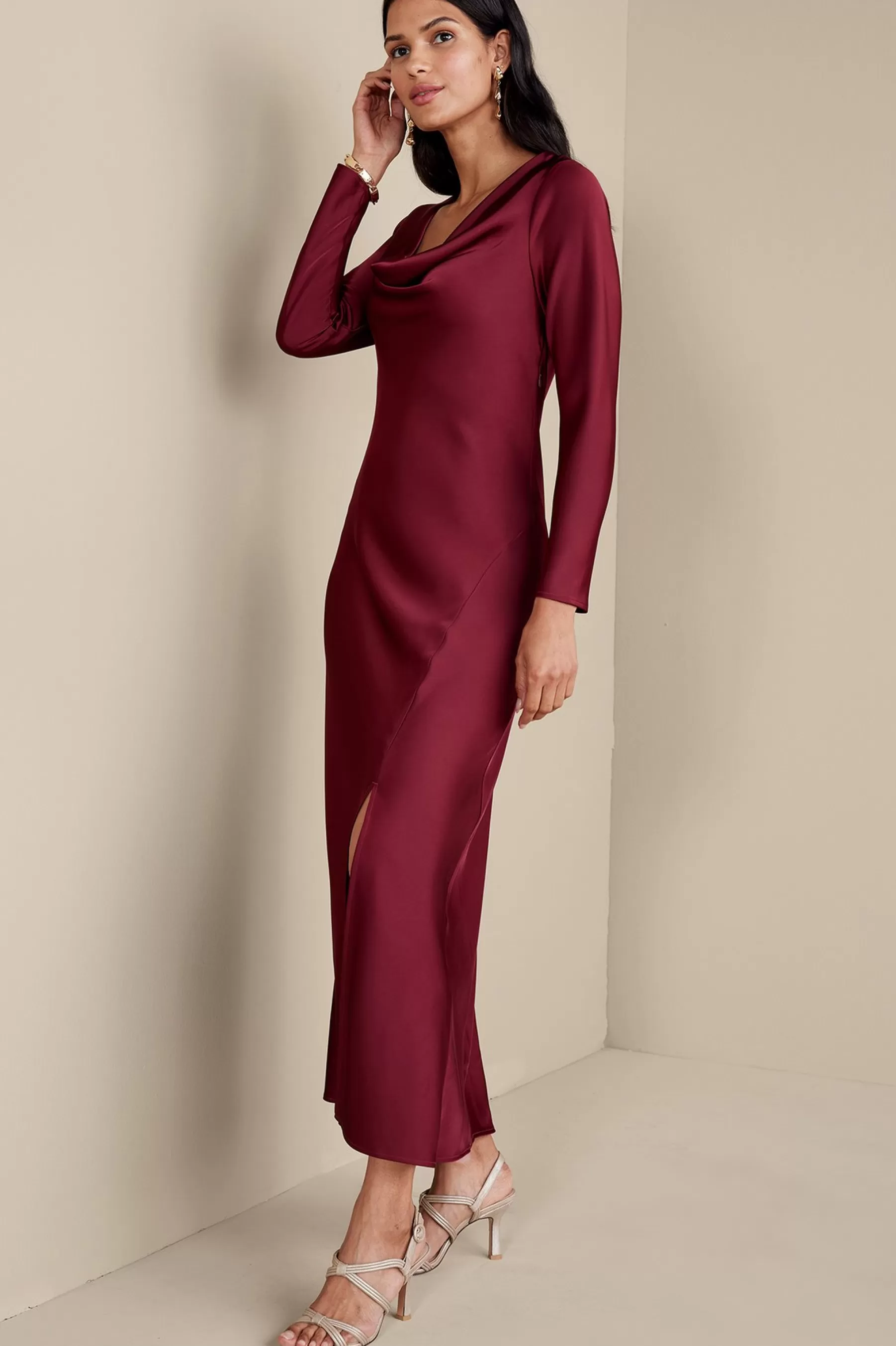 occasion dresses | solids-Soft Surroundings Solange Satin Dress Cabernet