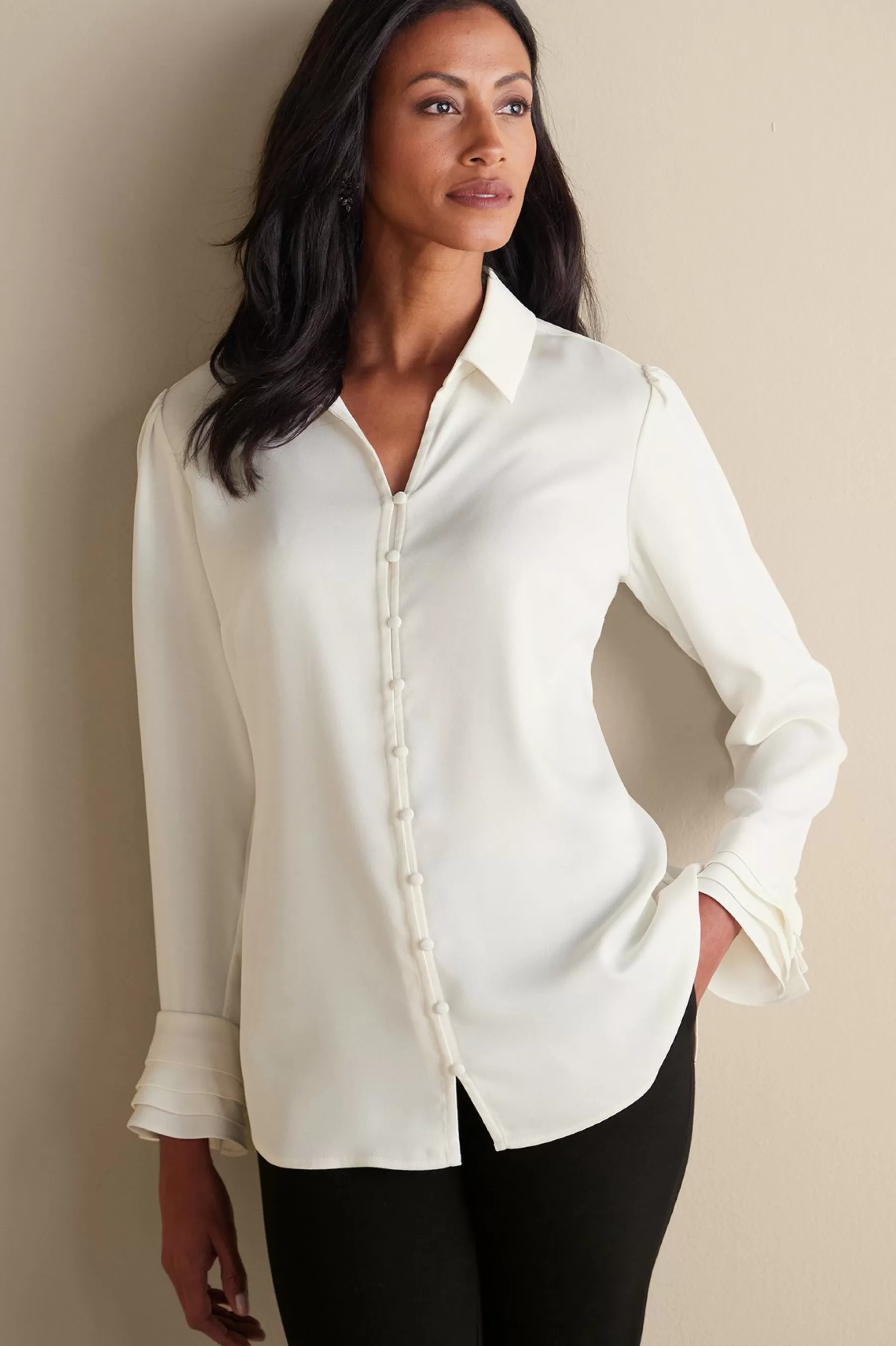 Everyday Styles | long sleeve-Soft Surroundings Sonnet Blouse Ecru