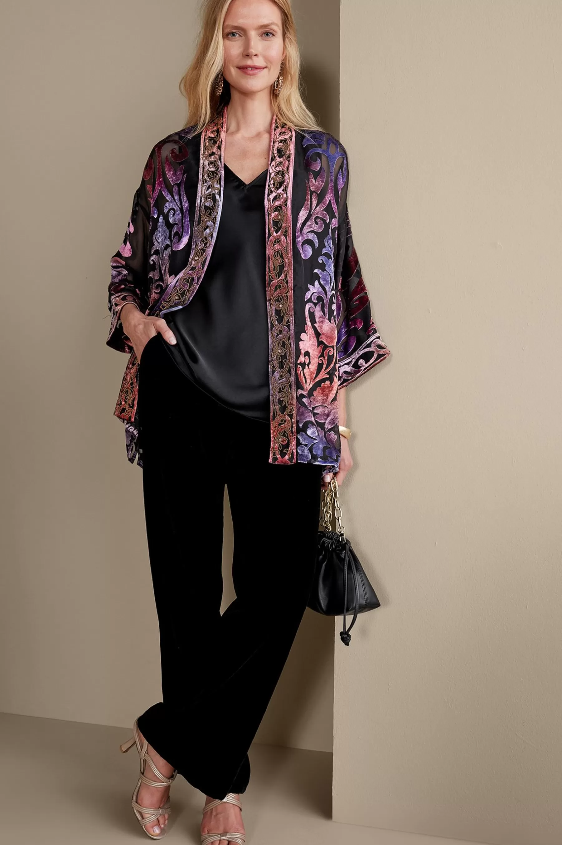 Feminine Flourish | EVelvet Styles-Soft Surroundings Sophia Topper Purple Gold Metallic