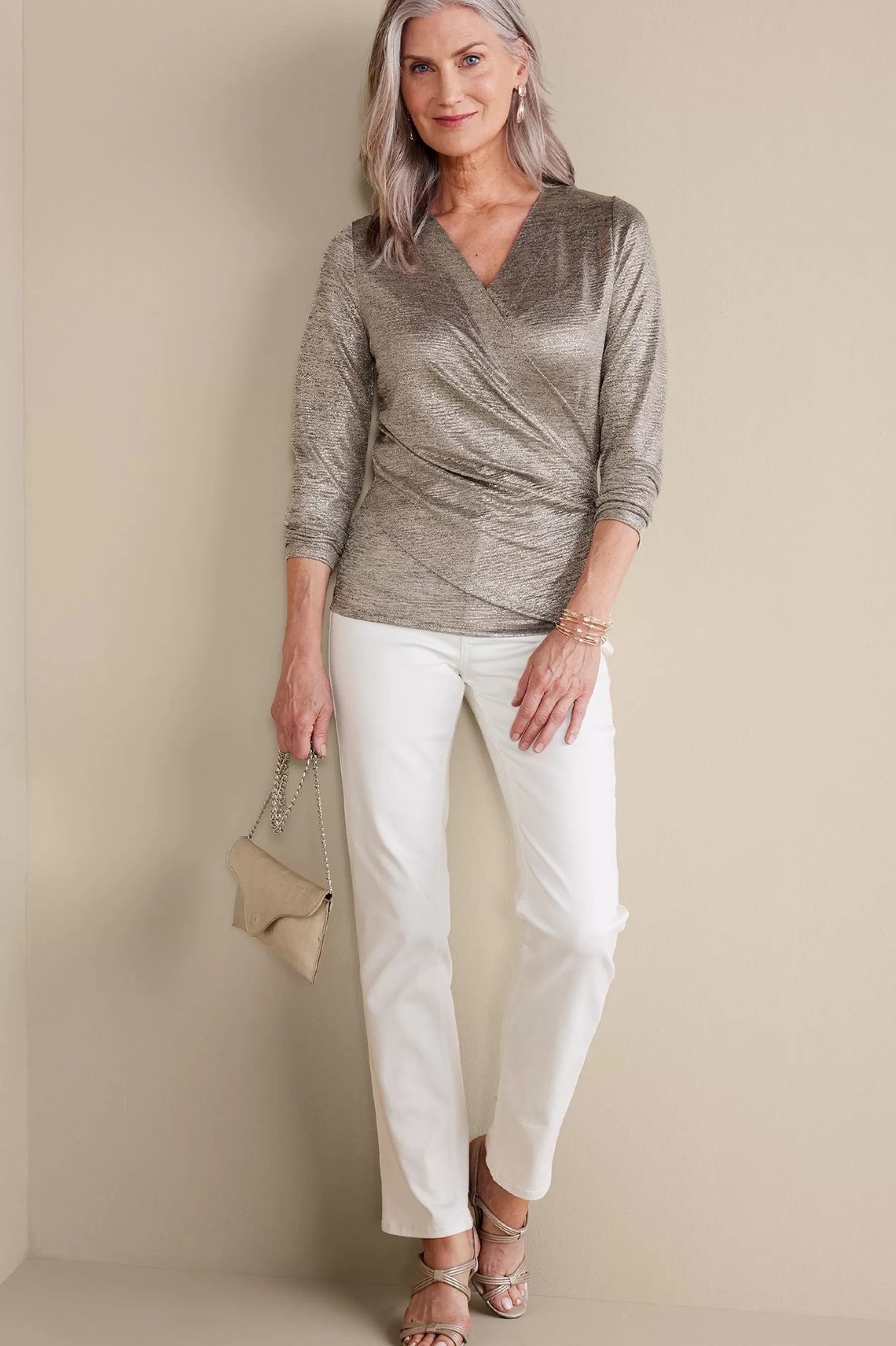 long sleeve | novelty-Soft Surroundings Stella Top Neutral Foil