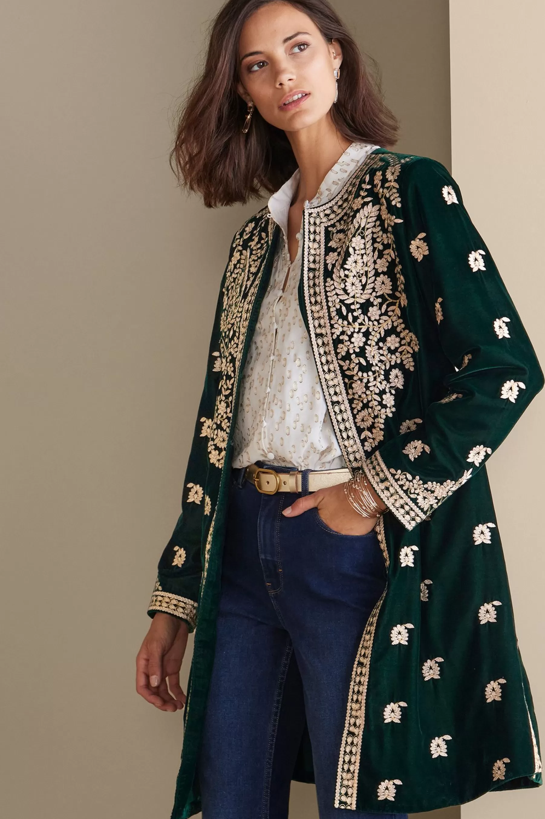 Feminine Flourish | EVelvet Styles-Soft Surroundings Tatianna Velvet Jacket Emerald Green