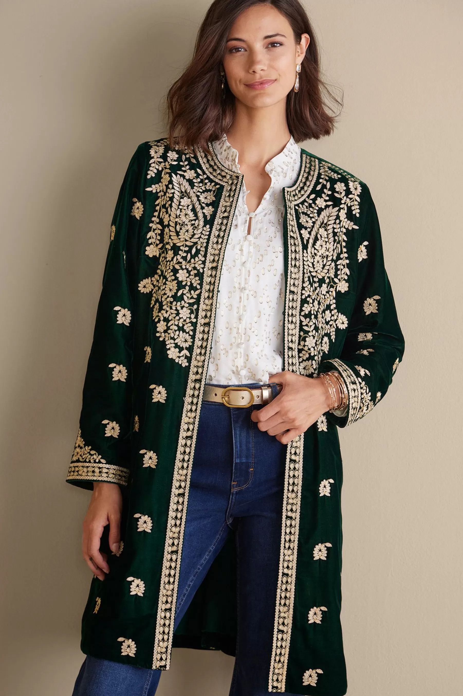 Feminine Flourish | EVelvet Styles-Soft Surroundings Tatianna Velvet Jacket Emerald Green