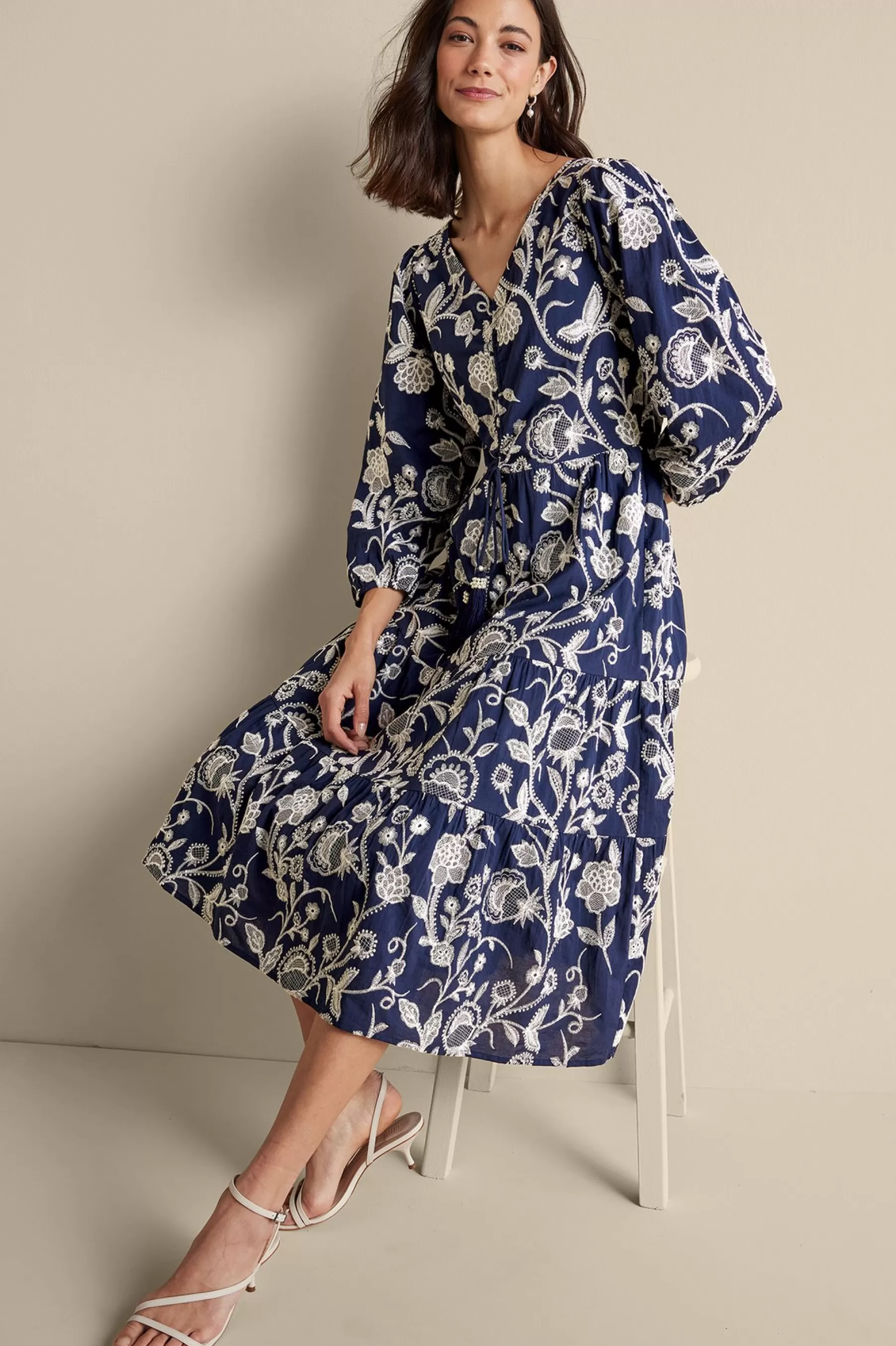 Into The Blues | Vacation Shop-Soft Surroundings Tilda Embroidered Midi Dress Navy