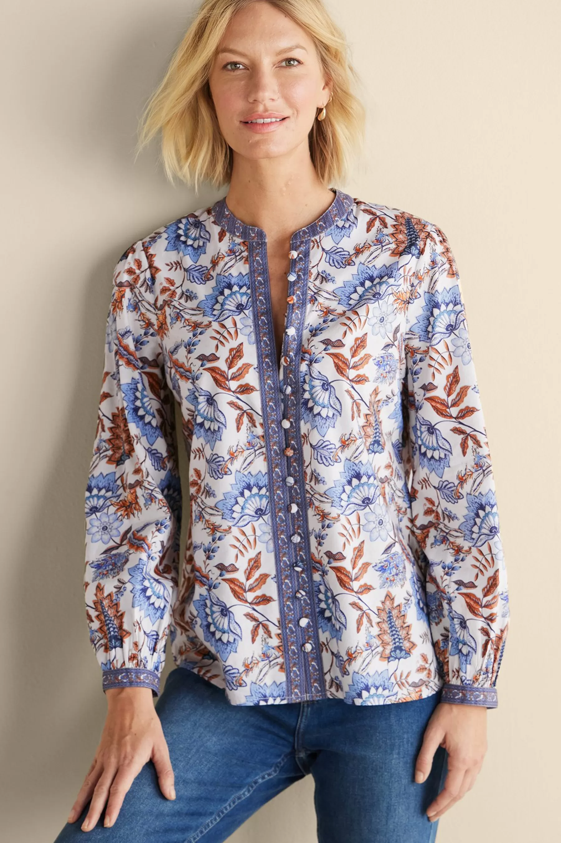 Feminine Flourish | Into The Blues-Soft Surroundings Tracy Top Chambray Calico